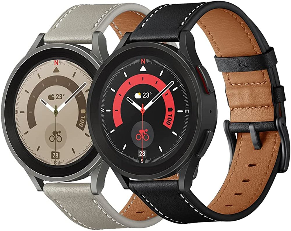 20Mm Leather Band for Samsung Galaxy Watch 5 Pro 45Mm Bands and Galaxy Watch 5 40Mm 44Mm Bands, Watch Band Compatible with Galaxy Watch 4 Band 40Mm 44Mm Galaxy Watch 4 Classic Band 42Mm 46Mm  Kartice Black+Grey（Black Buckle）  