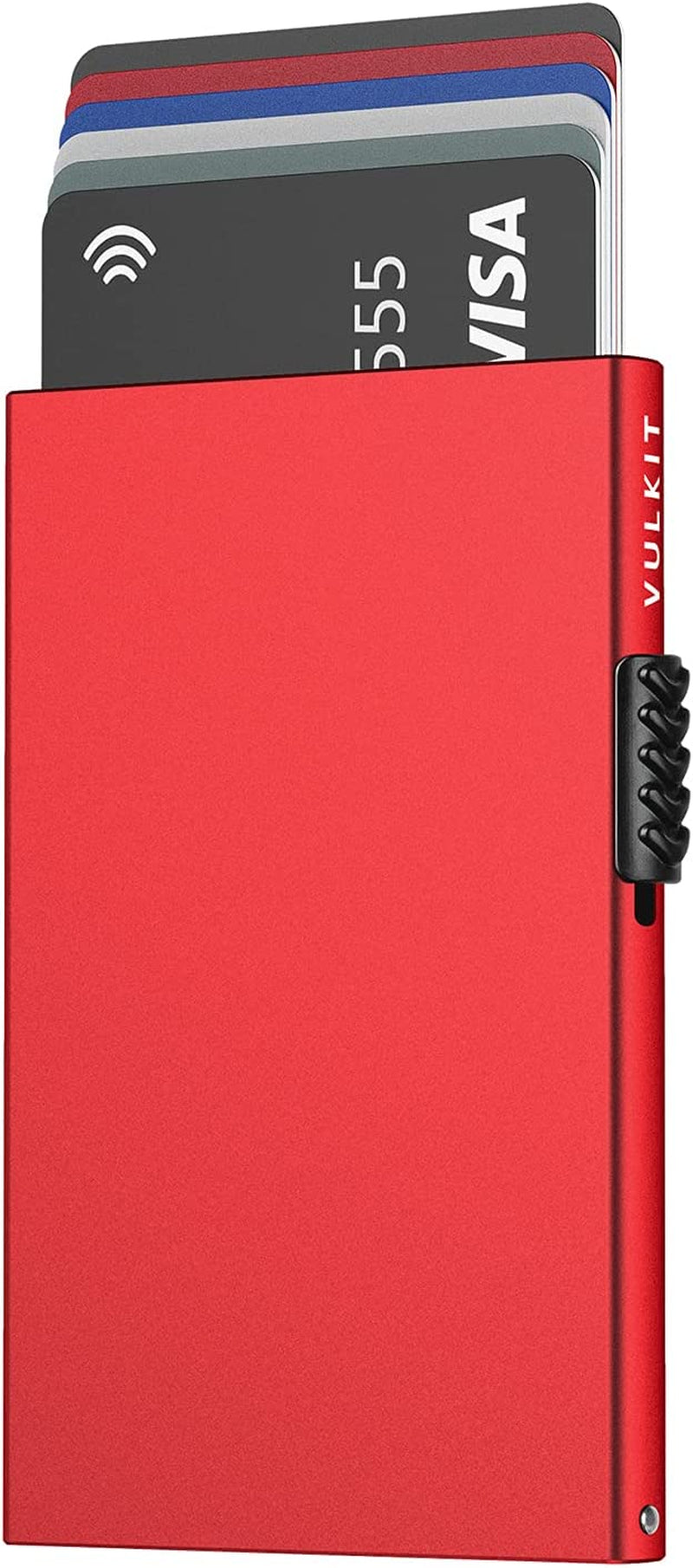 VULKIT Minimalist Credit Card Holder Pop up Cards RFID Protection Slim Metal Wallet  VULKIT Red  