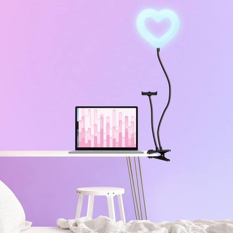 Dixie & Charli 6” Heart Shaped Color LED Ring Light Cell Phone Holder with Adjustable Gooseneck Phone Stand and Clip on Selfie Desk Clamp  Dixie & Charli   
