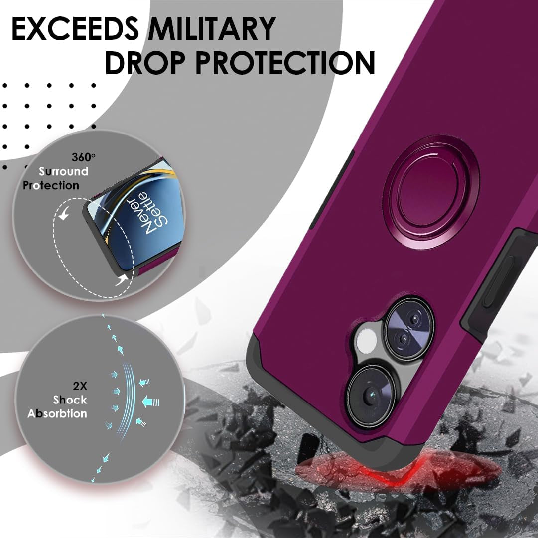 Hrwireless Compatible for Oneplus Nord N30 5G [Ring Stand] Case Cover [360 Rotation] with [HD Tempered Glass Screen Protector] Tough Hybrid [Shockproof] Original Minimalistic Design for Protection  HRWireless   