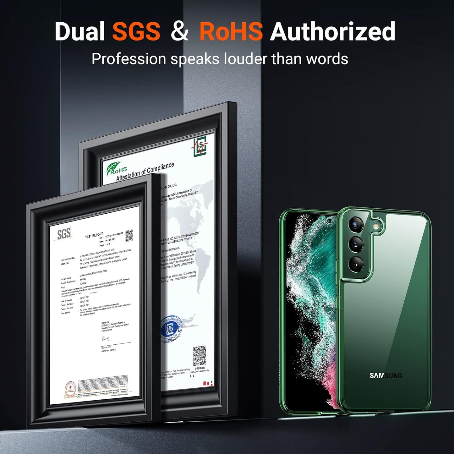 TORRAS Diamond Clear Designed for Galaxy S22 Case [Never Yellowing] [Military Grade Anti-Drop] Samsung Galaxy S22 Case, Hard PC Back & Flexible Bumper Shockproof Phone Case for Samsung S22, Green  TORRAS   