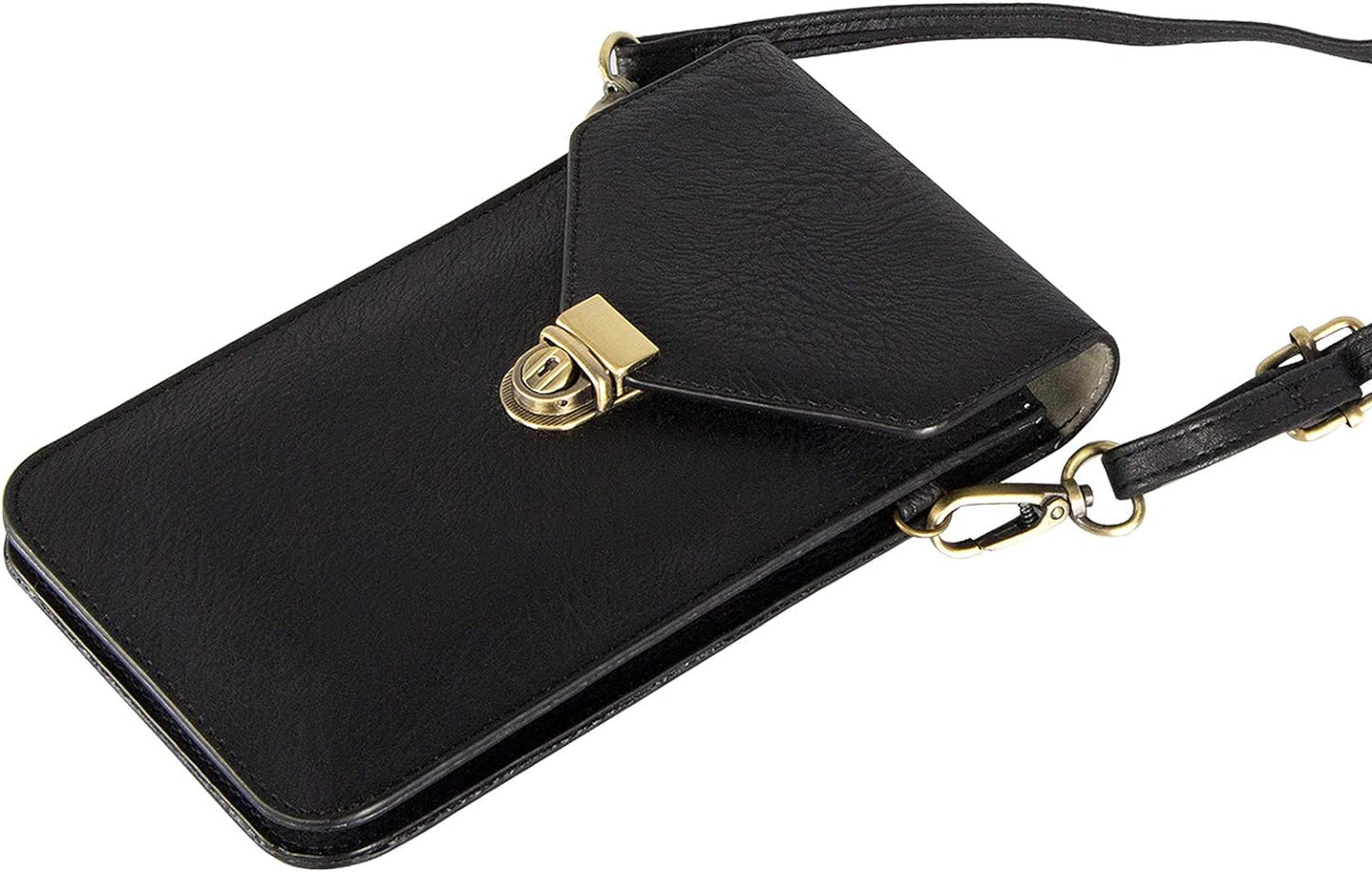 Techcircle Small Cell Phone Purse, Synthetic Leather Crossbody Bag Dual Pockets Card Holder Neck Pouch with Adjustable Strap for Iphone X Xr 8 7 6S Plus, Galaxy S10 S9 S8 Plus, LG G8 Thinq, Black  Techcircle   