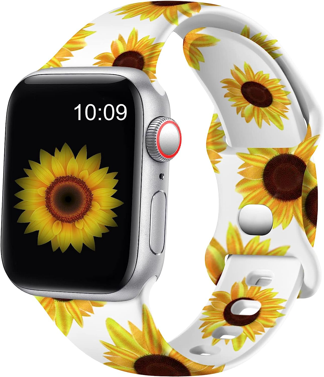 Easuny Compatible with Apple Watch Band 38Mm 40Mm 41Mm 42Mm 44Mm 45Mm 49Mm Women Men, Soft Silicone Double Sided Printed Pattern Sport Replacement Strap Cute for Iwatch SE Series 8 7 6 5 4 3 2 1 Ultra  Easuny Sunflowers 38/40/41mm S/M 