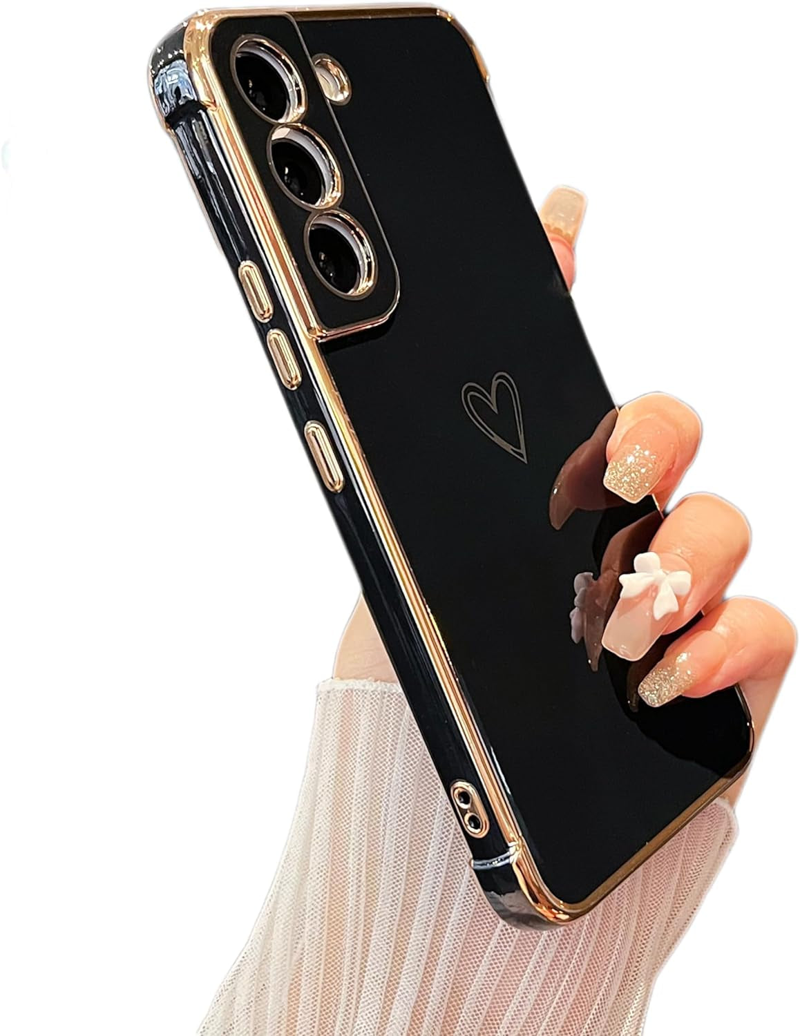 ZTOFERA Designed for Samsung Galaxy S21 plus 5G Case,Cute Plating Edge Love Hearts Pattern with Camera Lens Protection Phone Cover for Girls Women,White  ZTOFERA Black  