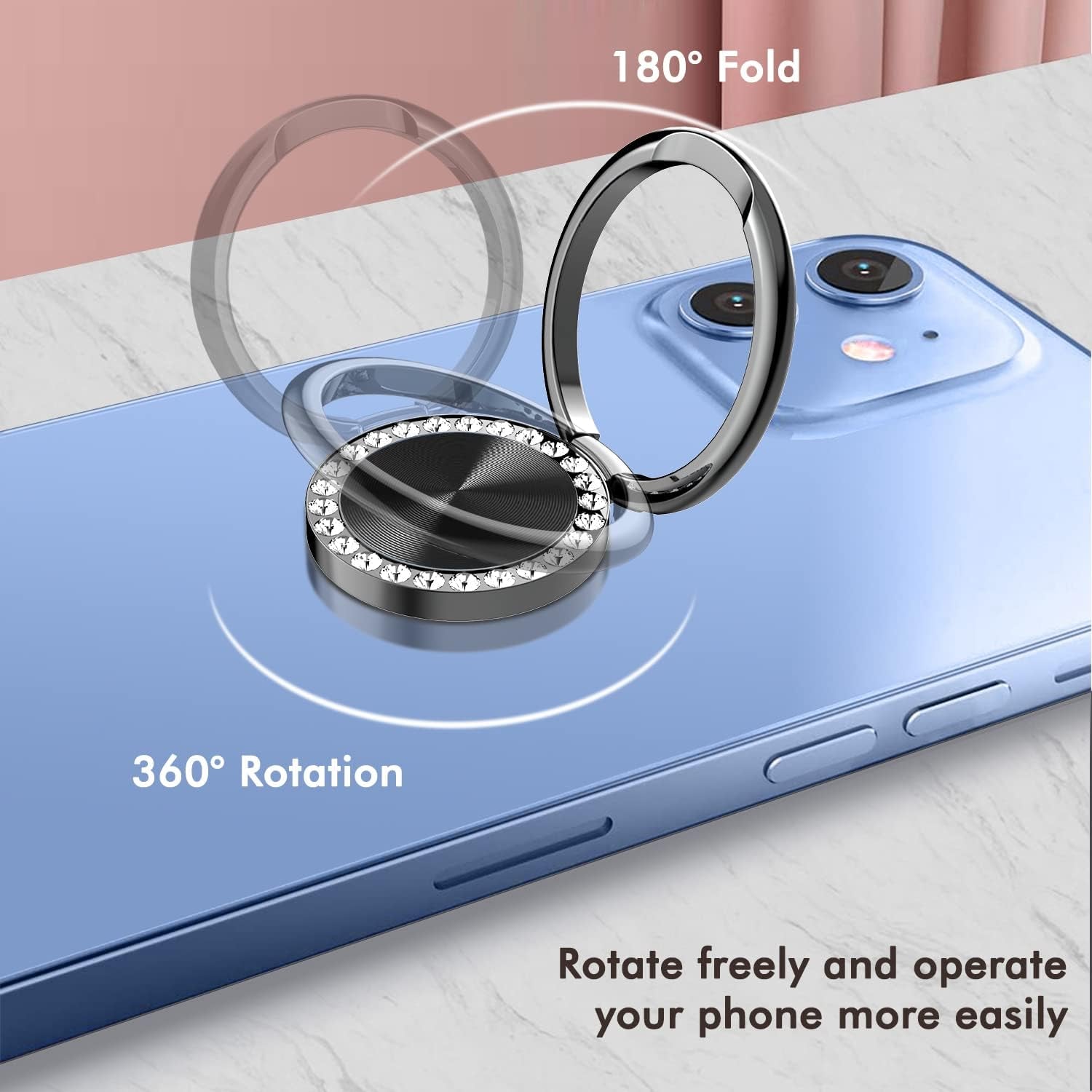 Cell Phone Ring Holder Stand, Dremmiwin 360 Rotation Finger Kickstand Phone Ring Grip for Iphone, Samsung, LG, Sony and More - Bling Black  Dremmiwin   