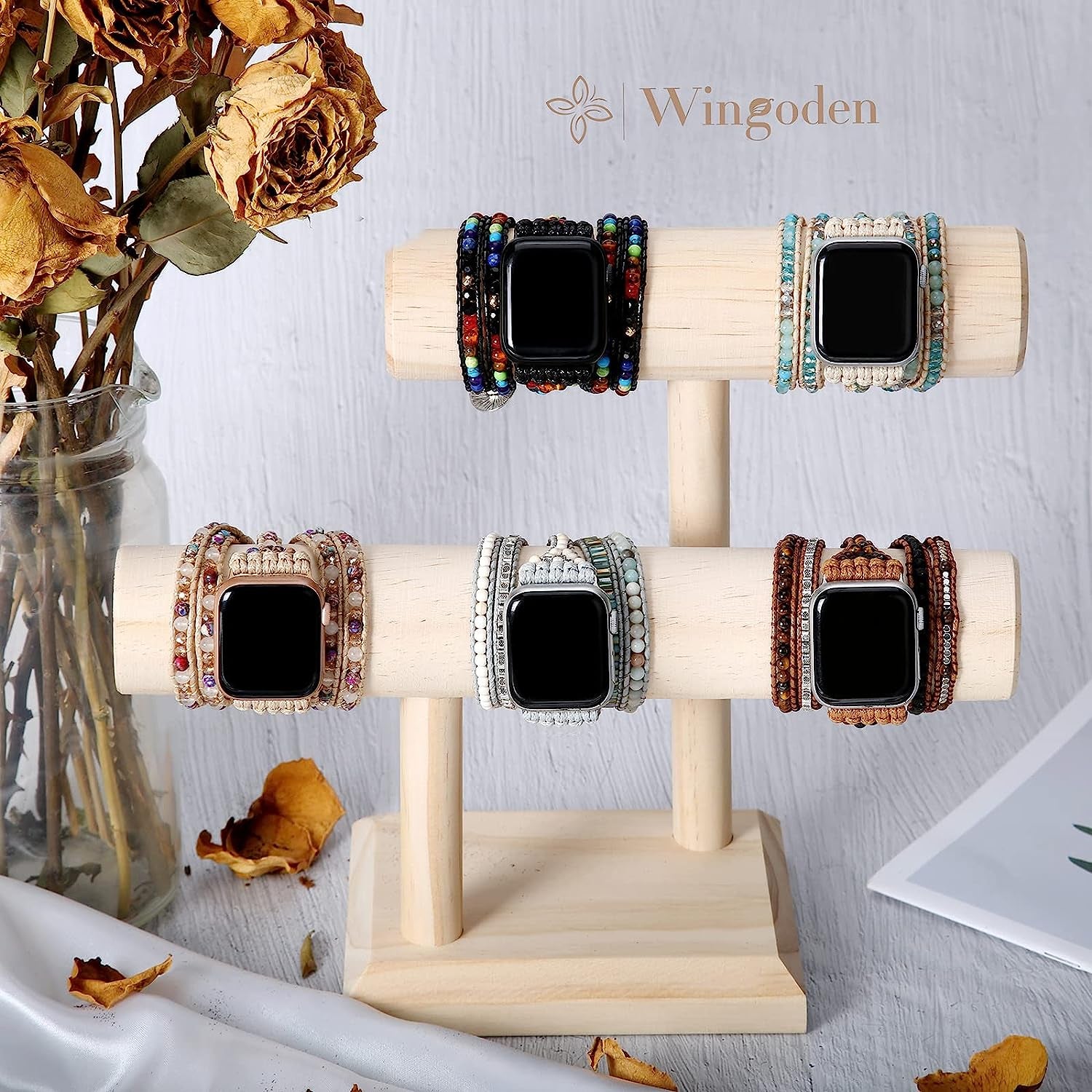 Wingoden Beaded Boho Watch Band Compatible Apple Watch Band 41Mm/38Mm/40Mm 49Mm/45Mm/44Mm/42Mm 5 Wrap Watch Bracelet Apple Watch Strap for Women Men Natural Stone Iwatch Band Series 8/7/6/5/4/3/2/1/Se/Ultra  Wingoden   
