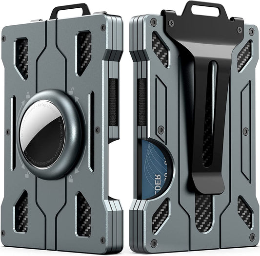 BIIGELL Wallet for Men with Airtag Holder (No Airtag)- Slim Aluminum Metal Money Clip, RFID Blocking, Holds up 15 Cards with Cash Clip. Ultra-Thin Minimalist Wallet (Airtag NOT Included)  BIIGELL   