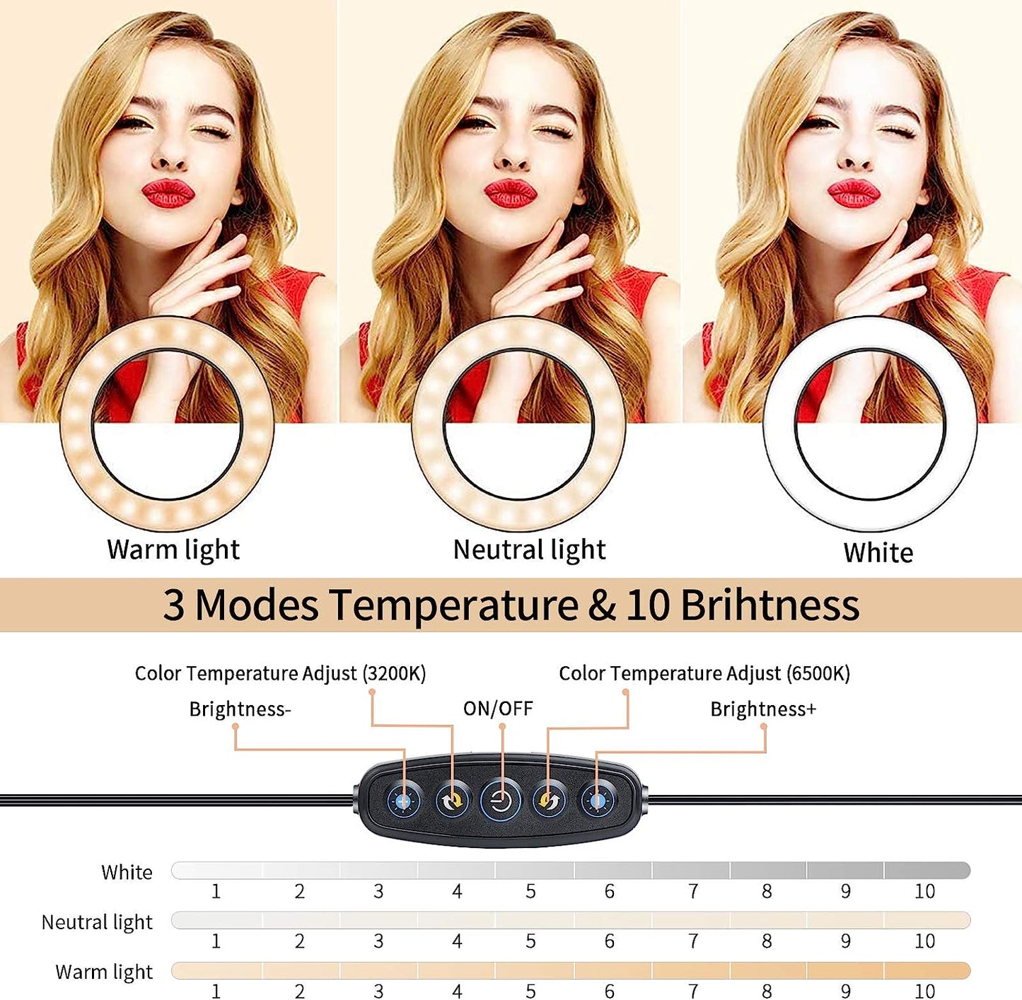 6" Selfie Ring Light with Tripod Stand & Cell Phone Holder for Live Stream Makeup,Mini Led Camera Ring Light Table Lamp Fill Light for Youtube Video Photography Shooting Vlog USB Plug  HOMREALM   