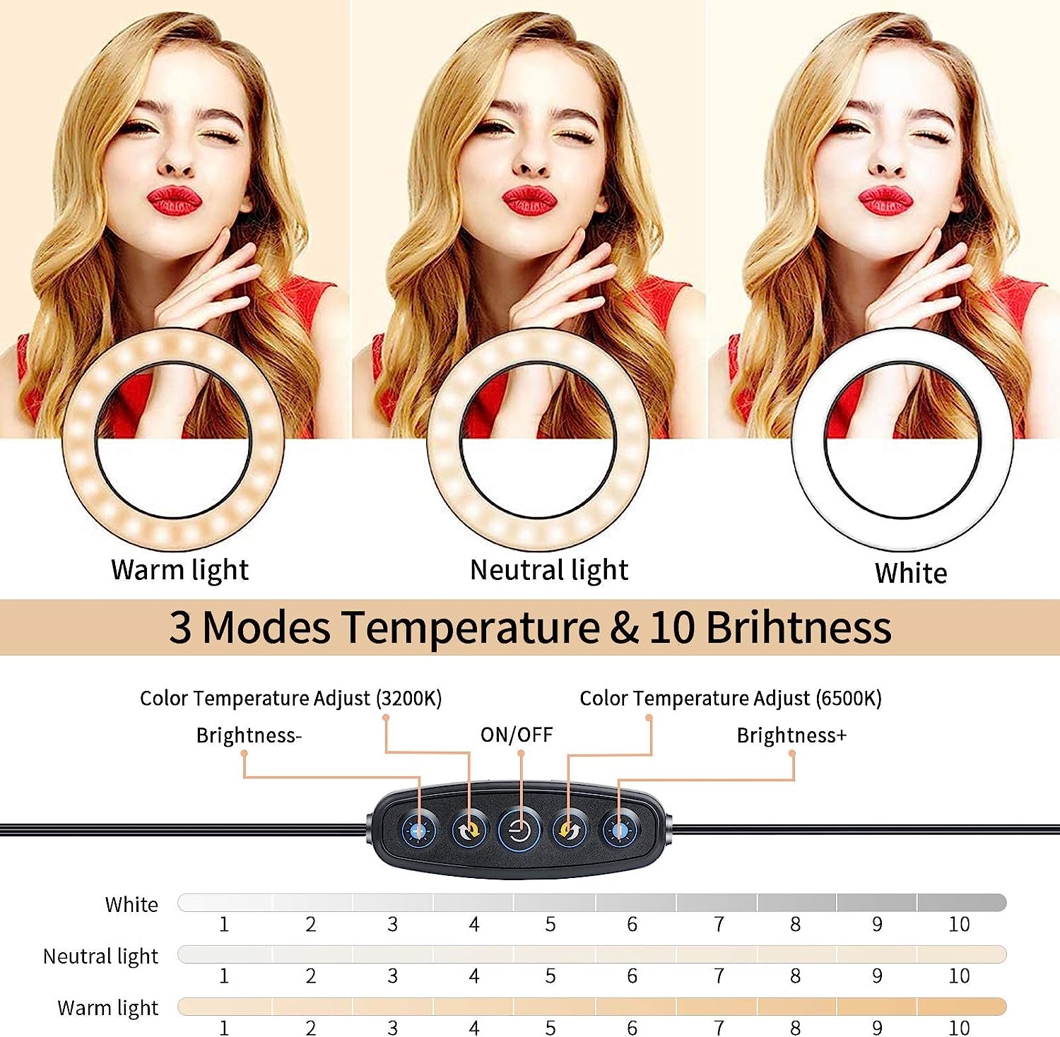 6" Selfie Ring Light with Tripod Stand & Cell Phone Holder for Live Stream Makeup,Mini Led Camera Ring Light Table Lamp Fill Light for Youtube Video Photography Shooting Vlog USB Plug  HOMREALM   