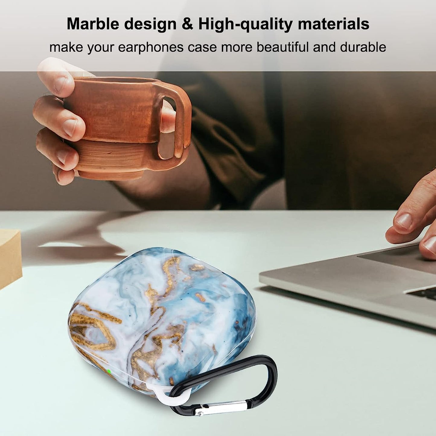 V.R.Hope Case Compatible with Powerbeats Pro Case Cover, Upgraded Anti-Lost & Shockproof Protective Case with Durable Carabiner for Beats Powerbeats Pro (Marble Blue)  V.R.HOPE   