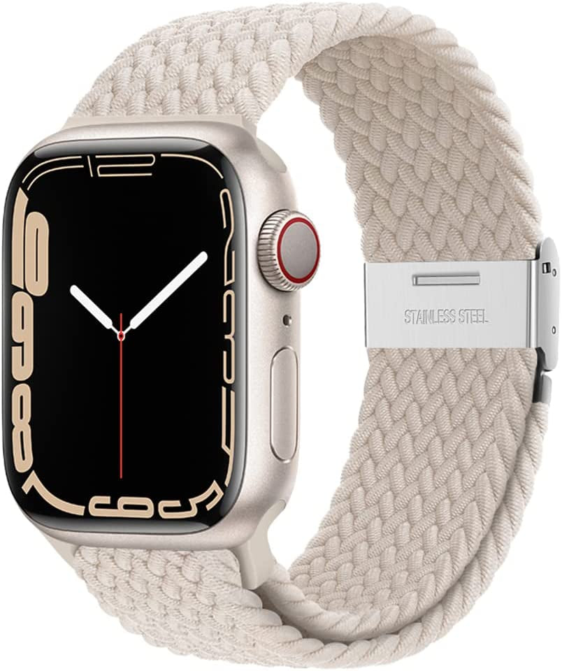 Qimela Compatible with Apple Watch Band 49Mm 45Mm 44Mm 42Mm,Stretchy Sport Solo Loop Strap with Adjustable Buckle,Elastic Nylon Braided Wristband for Iwatch Series 8 7 6 SE 5 4 3 2 1 Ultra,Women Men  FS-TECH Starlight 38mm/40mm/41mm 