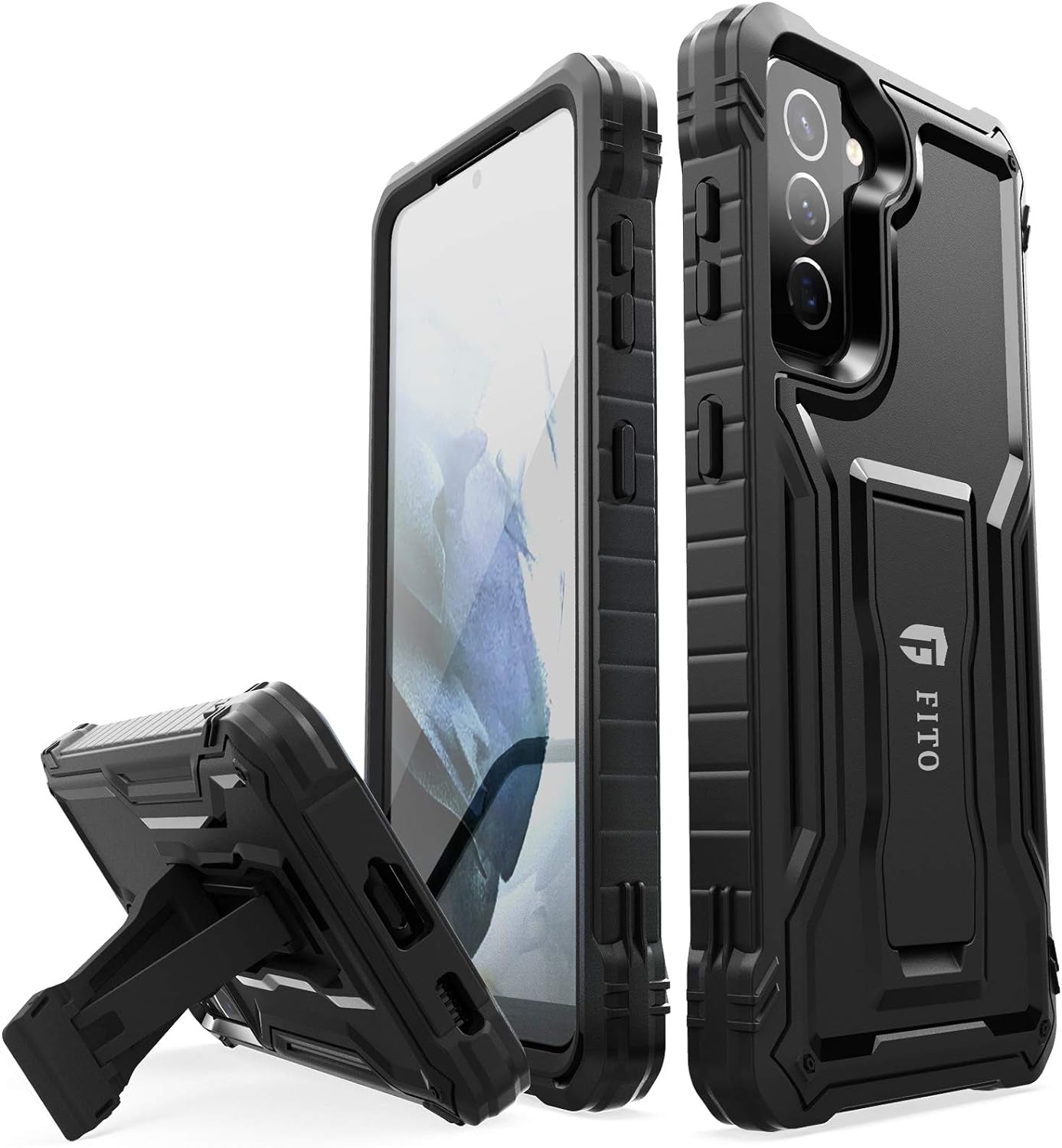 FITO for Samsung Galaxy S21 plus 5G Case, Dual Layer Shockproof Heavy Duty Case for Samsung S21 plus 5G Phone Built-In Kickstand, without Screen Protector (Black, 6.7 Inch)  FITO   