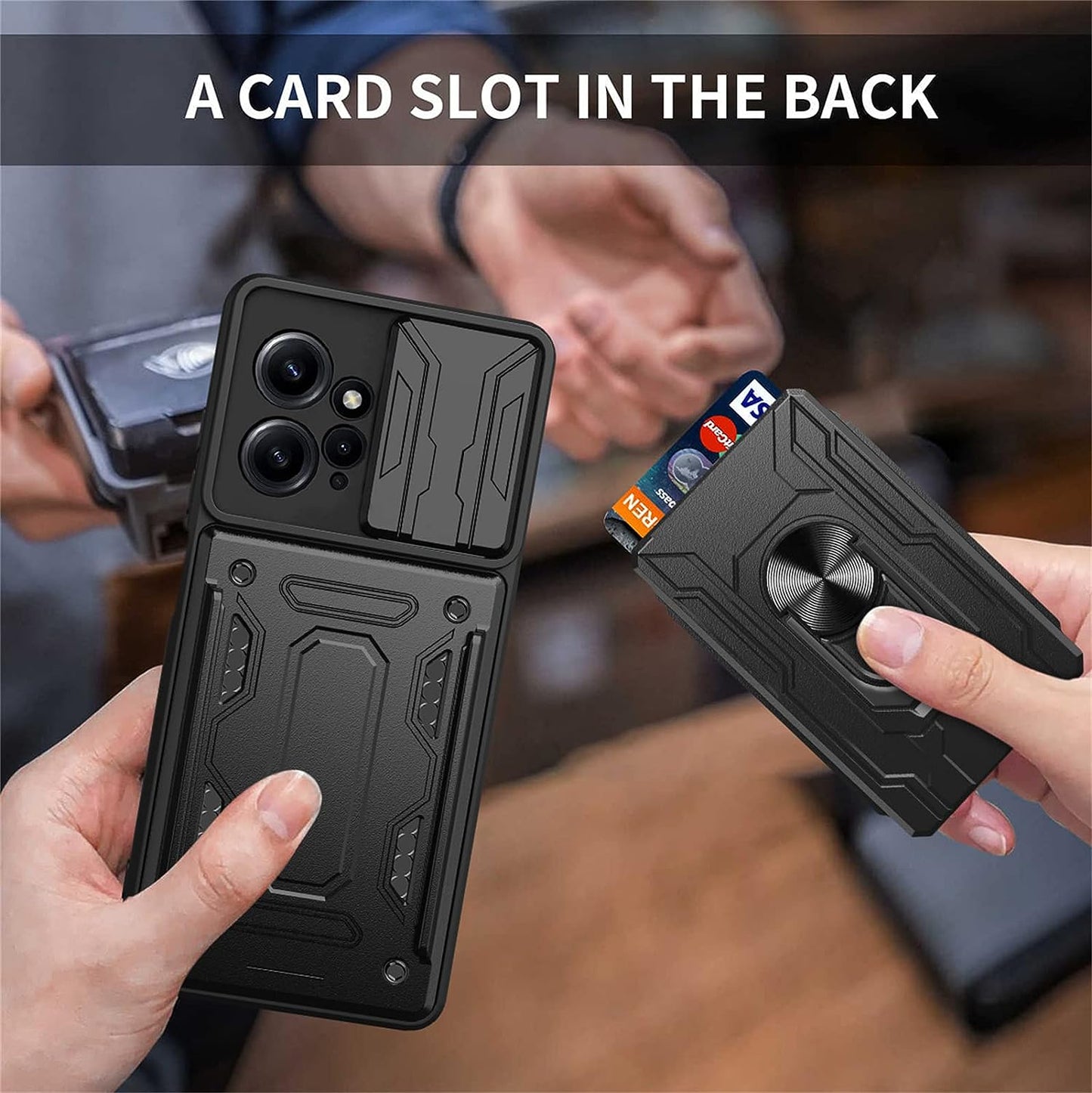 Ysnzaq Military Heavy Duty Shockproof Case for Xiaomi Redmi Note 12 4G (Not 5G), Sliding Window Lens Protective Phone Cover with Card Slot for Xiaomi Redmi Note 12 4G LJ Green  Ysnzaq   