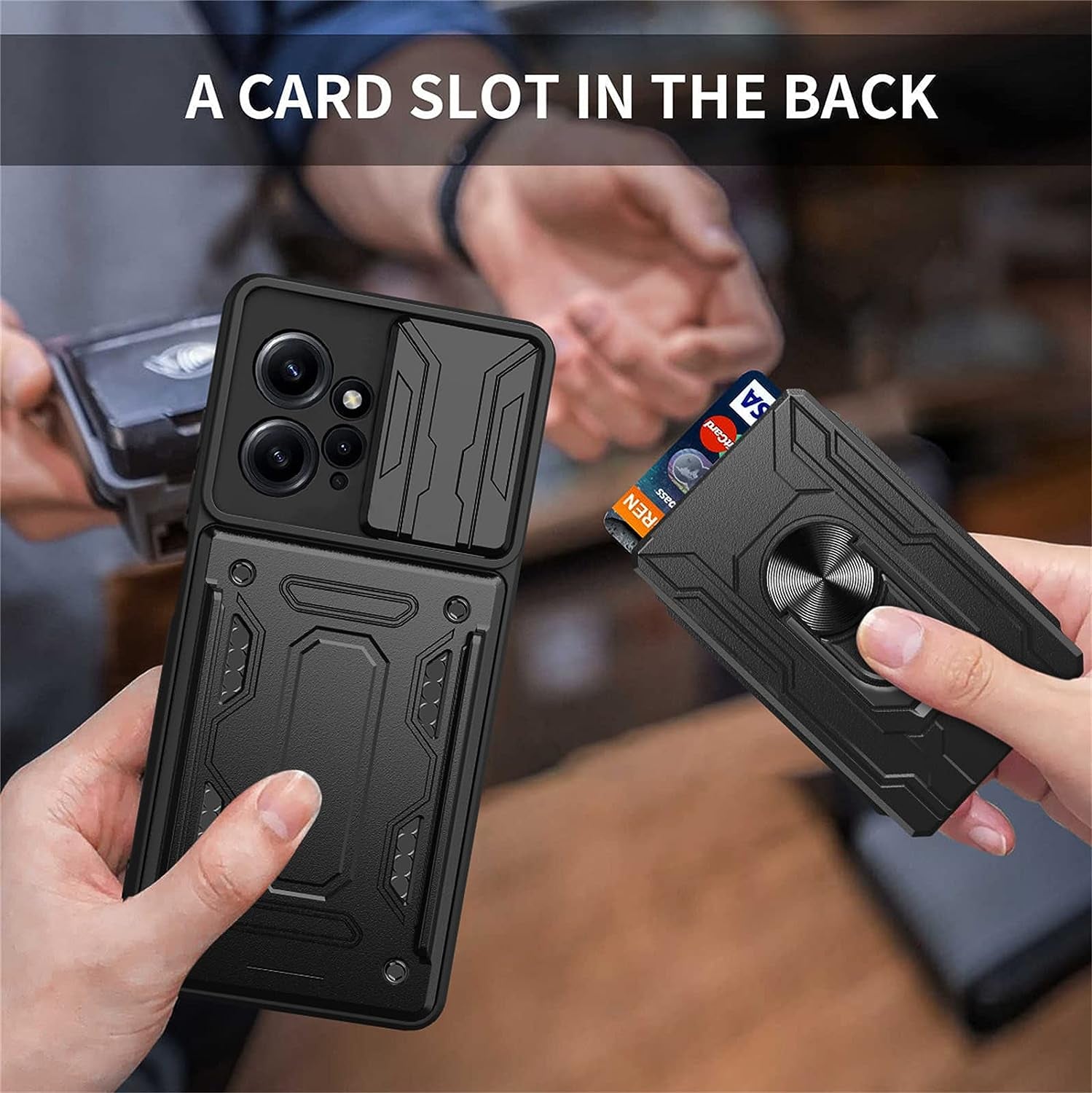 Ysnzaq Military Heavy Duty Shockproof Case for Xiaomi Redmi Note 12 4G (Not 5G), Sliding Window Lens Protective Phone Cover with Card Slot for Xiaomi Redmi Note 12 4G LJ Green  Ysnzaq   