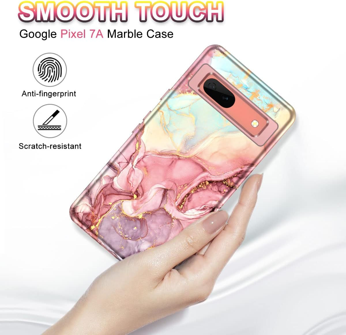 Btscase for Google Pixel 7A Case, [5 in 1] with 2 Pack Screen Protector + 2 Pack Camera Lens Protector, Marble Pattern Full Body Three Layer Rugged Shockproof Protective Cover (2023), Rose Gold  Btscase   