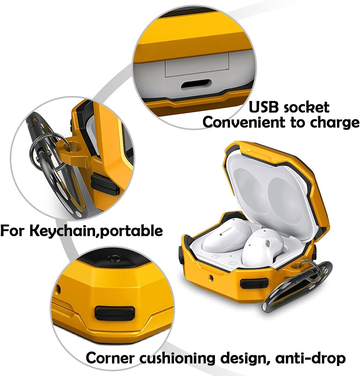 Wocoxo Compatible with Galaxy Buds Pro Case/Galaxy Buds Live Case, Shock-Proof Portable Protective Cover with Keychain (Yellow)  Wocoxo   