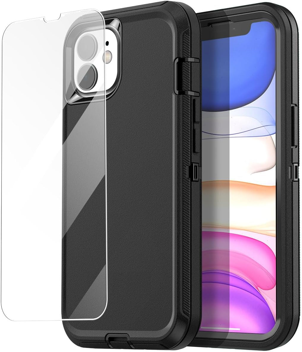 Aicase for Iphone 11 Case with Belt-Clip Holster, Heavy Duty Drop Protection Rugged Shockproof/Drop/Dust Proof 3-Layer Protective Durable Indestructible Phone Cover for Iphone 11, Black  AICase T_Black+Protector Iphone 11 