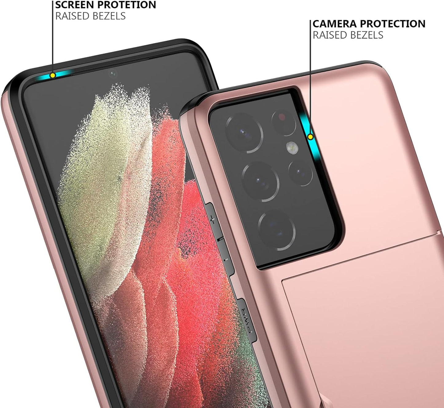 Nvollnoe for Samsung S21 Ultra Case with Card Holder Dual Layer Heavy Duty Protective Galaxy S21 Ultra Case Hidden Card Slot Slim Wallet Case for Samsung S21 Ultra(Rose Gold)  Nvollnoe   