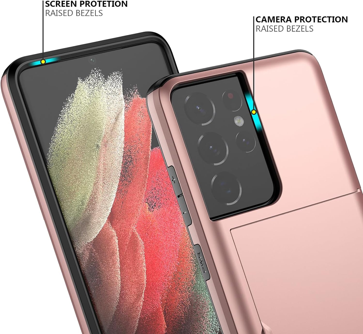 Nvollnoe for Samsung S21 Ultra Case with Card Holder Dual Layer Heavy Duty Protective Galaxy S21 Ultra Case Hidden Card Slot Slim Wallet Case for Samsung S21 Ultra(Rose Gold)  Nvollnoe   