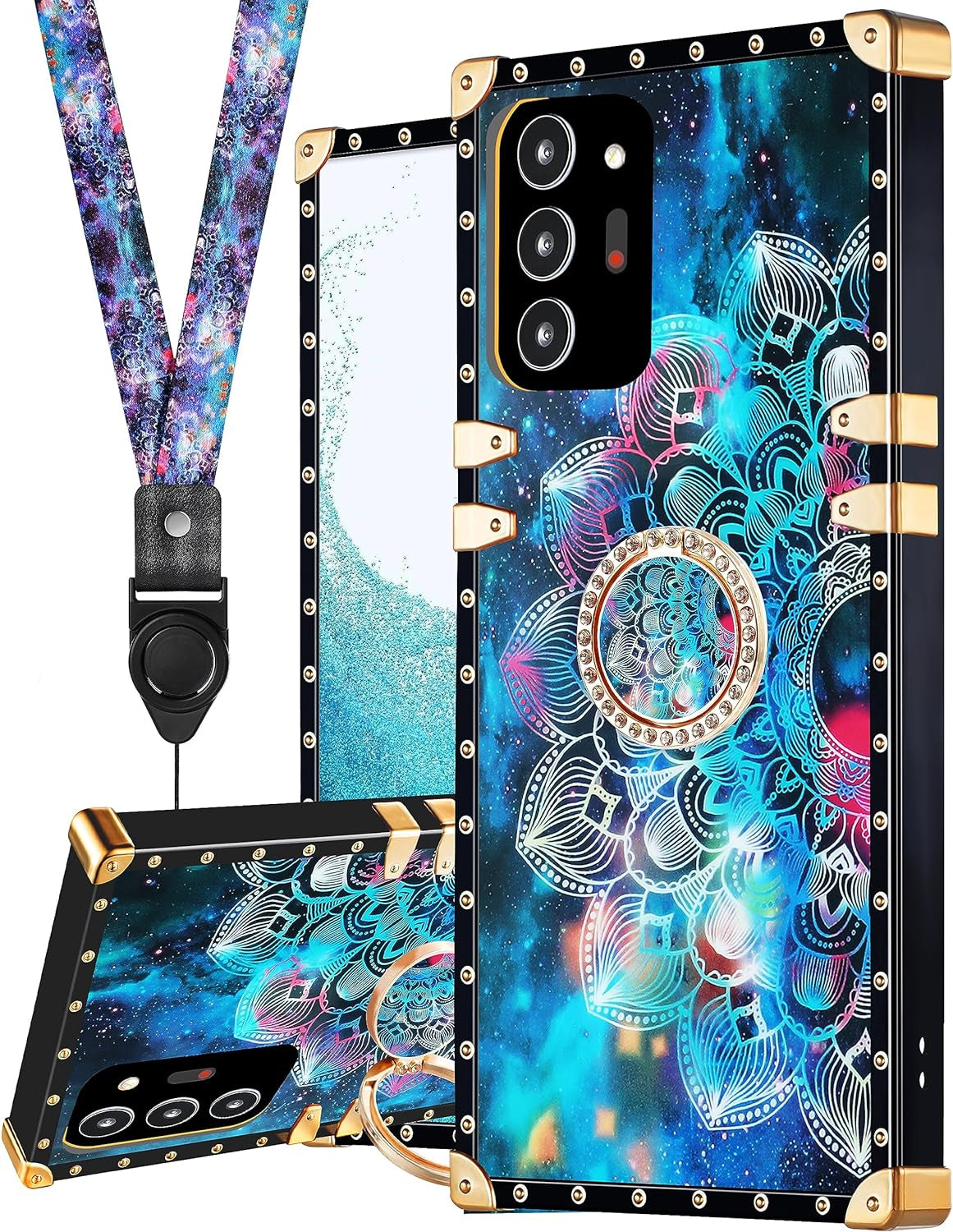 Loheckle for Samsung Galaxy Note 20 Ultra Case for Women, Designer Square Cases for Galaxy Note 20 Ultra with Ring Stand Holder and Lanyard, Stylish Bees Luxury Cover for Note 20 Ultra 6.9''  Loheckle Mandala Samsung Galaxy Note 20 Ultra 