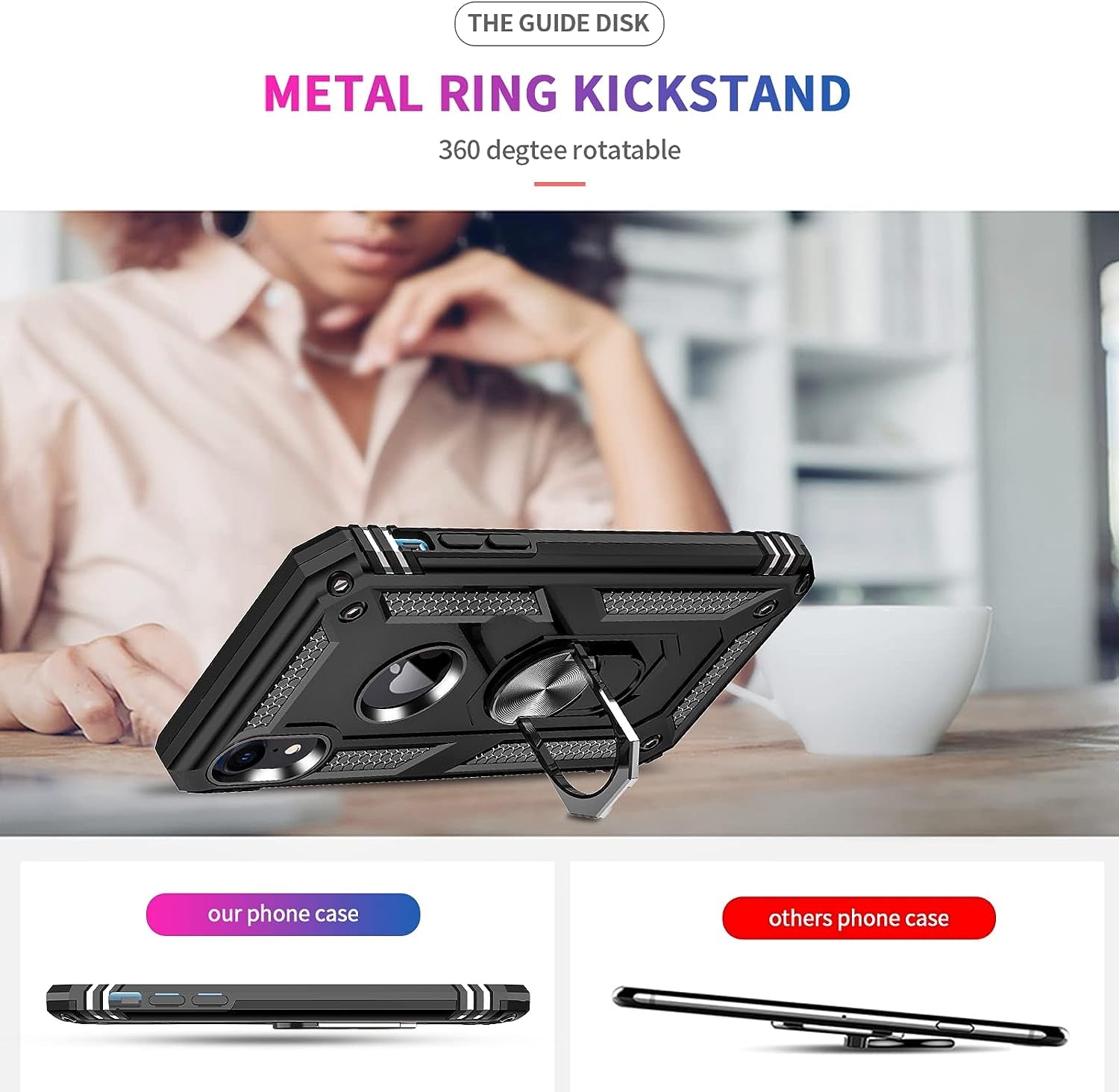 Leyi for Iphone XR Case, Iphone XR Case with Stand and [2PCS] Tempered Glass Screen Protector for Men, Heavy Duty Protective Hard Case with Metal Ring for Apple Iphone 10 XR, Black  LeYi   