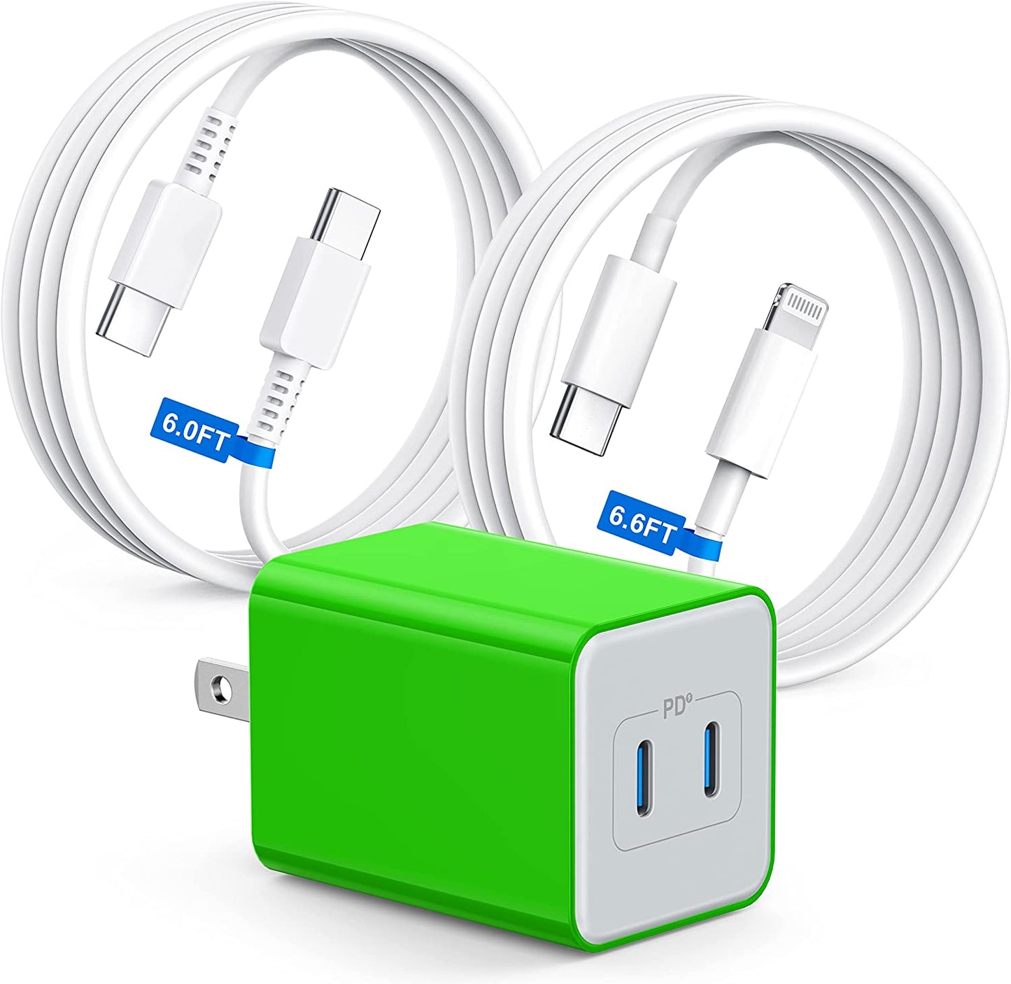 【2023 New】 35W Dual USB-C Port Compact Power Adapter [Mfi Certified] PD 3.0 Gan Foldable USB Type C Plug Fast Wall Charger Block for Iphone 13 12 11 14 Pro Max plus Mini, Ipad, Airpods, Macbook Air  Shenzhen Hua Nan Tong Electronic Technology Co.,Ltd. Green  