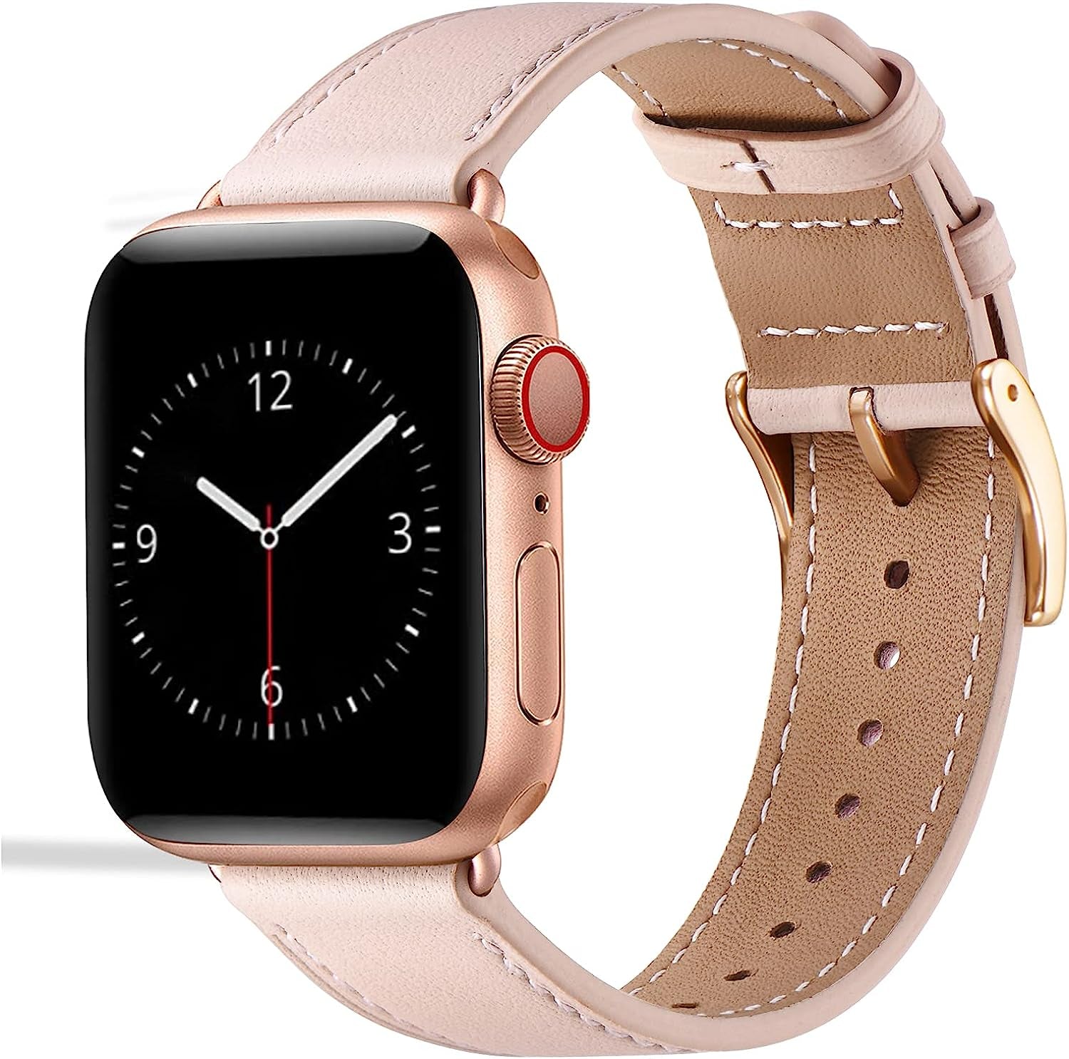 Lovrug Band Compatible with Apple Watch Band 44Mm 42Mm 38Mm 40Mm 41Mm 45Mm 49Mm Ultra SE2 SE Series 8/7/6/5/4/3/2/1 Genuine Leather Business Replacement Band Smart Watch Strap for Women Men  LovRug-US Pink sand/Rosegold 38mm/40mm/41mm 