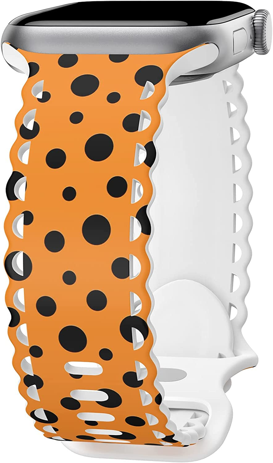 Upfurmach Compatible with Apple Watch Band 41Mm 40Mm 38Mm 49Mm 45Mm 44Mm 42Mm Women Girl, Rose Floral Print Lace Hollow-Out Soft Silicone Sport Bands for Iwatch Ultra SE Series 8 7 6 5 4 3 2 1, Rosb-38  UpfurMach A-Yellow Polka Dots 41mm/40mm/38mm 