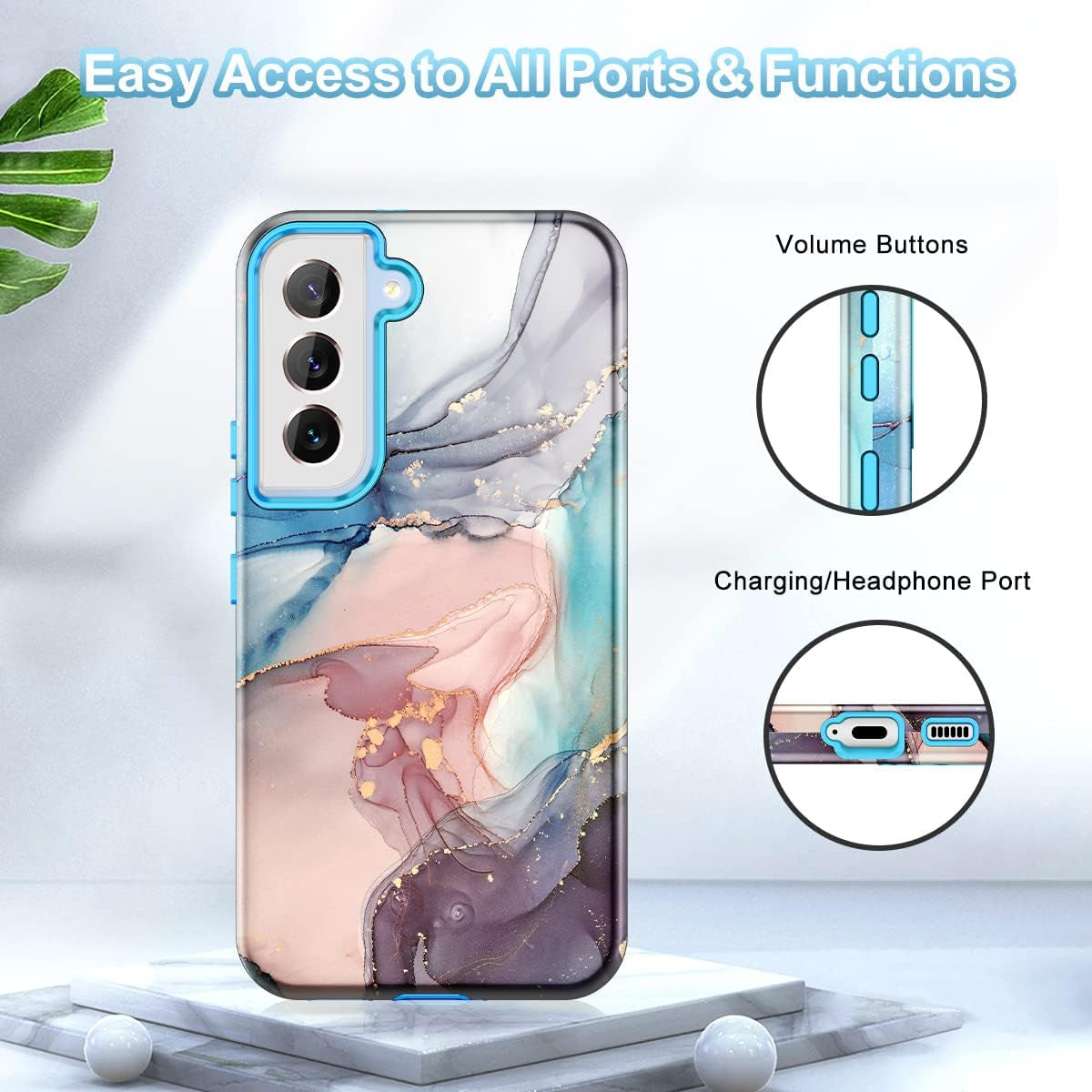 Btscase for Samsung Galaxy S22+/S22 plus 5G Case, Marble Pattern 3 in 1 Heavy Duty Shockproof Full Body Rugged Hard Pc+Soft Silicone Drop Protective Women Girl Covers for S22+/S22 Plus, Blue Gray  Btscase   