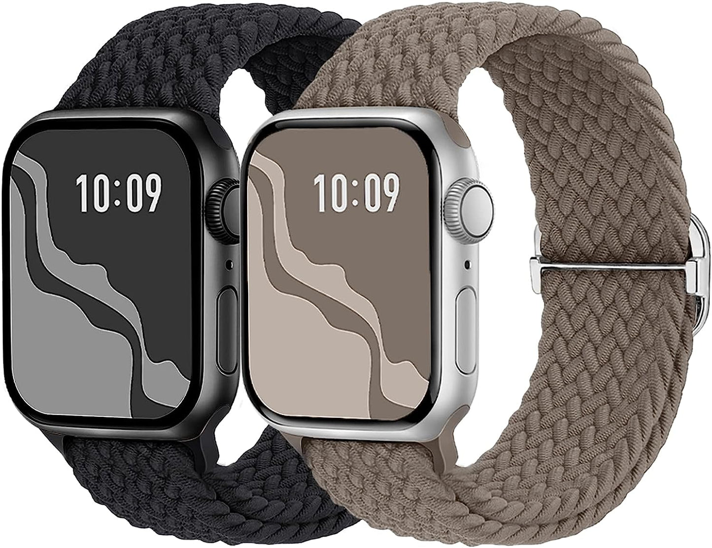 Braided Solo Loop Compatible with Apple Watch Band 38Mm 40Mm 41Mm 42Mm 44Mm 45Mm 49Mm, Stretchy Sport Bands Women Men Elastic Nylon Wristband for Iwatch Series 8 7 6 SE 5 4 3 2 1 Ultra  Suitisbest Black/Taupe 42mm/44mm/45mm/49mm 