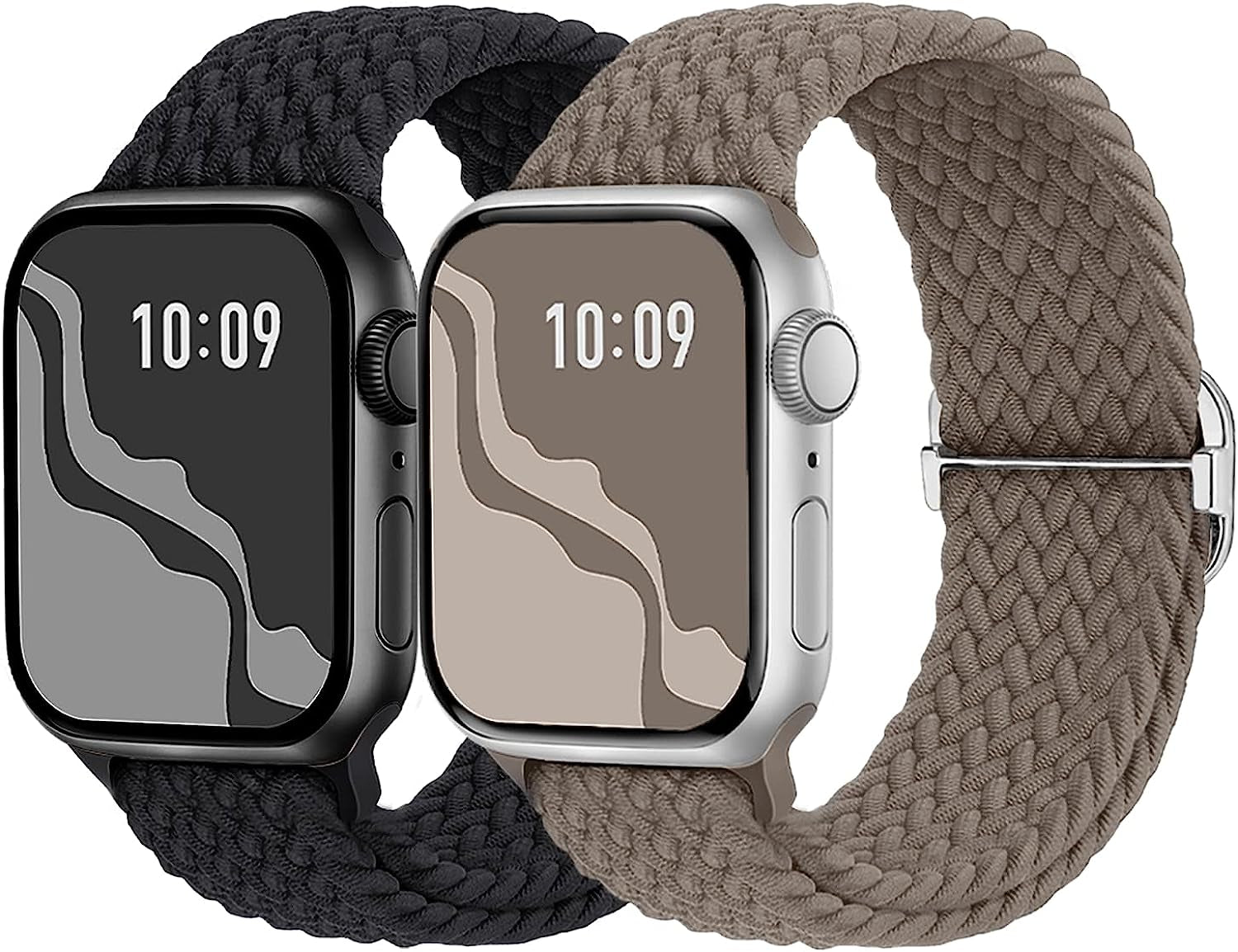 Braided Solo Loop Compatible with Apple Watch Band 38Mm 40Mm 41Mm 42Mm 44Mm 45Mm 49Mm, Stretchy Sport Bands Women Men Elastic Nylon Wristband for Iwatch Series 8 7 6 SE 5 4 3 2 1 Ultra  Suitisbest Black/Taupe 42mm/44mm/45mm/49mm 
