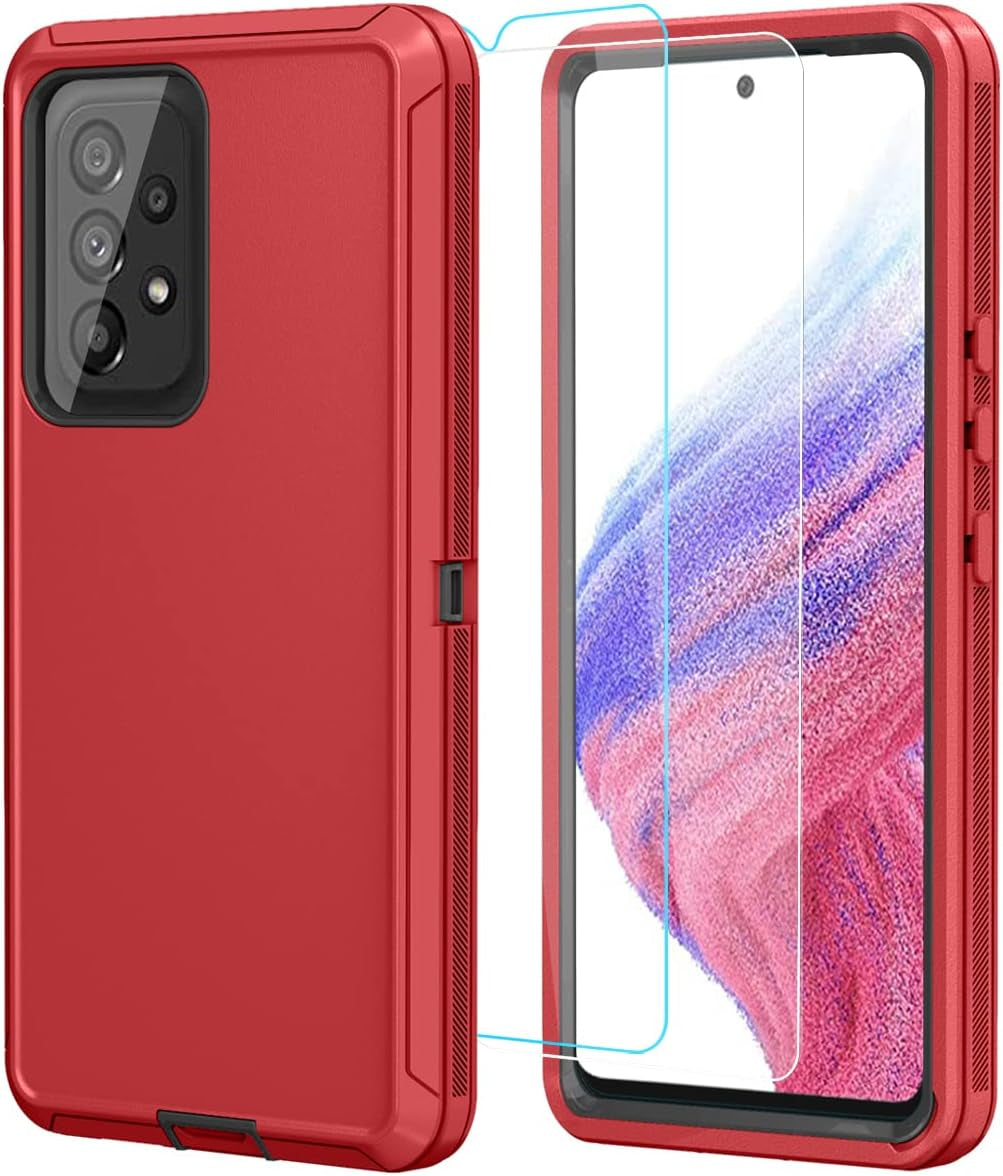 ONOLA Galaxy A53 5G Case: Winered Pink, Tempered Glass + HD Screen Protector (2 Pack)  ONOLA Red Black  