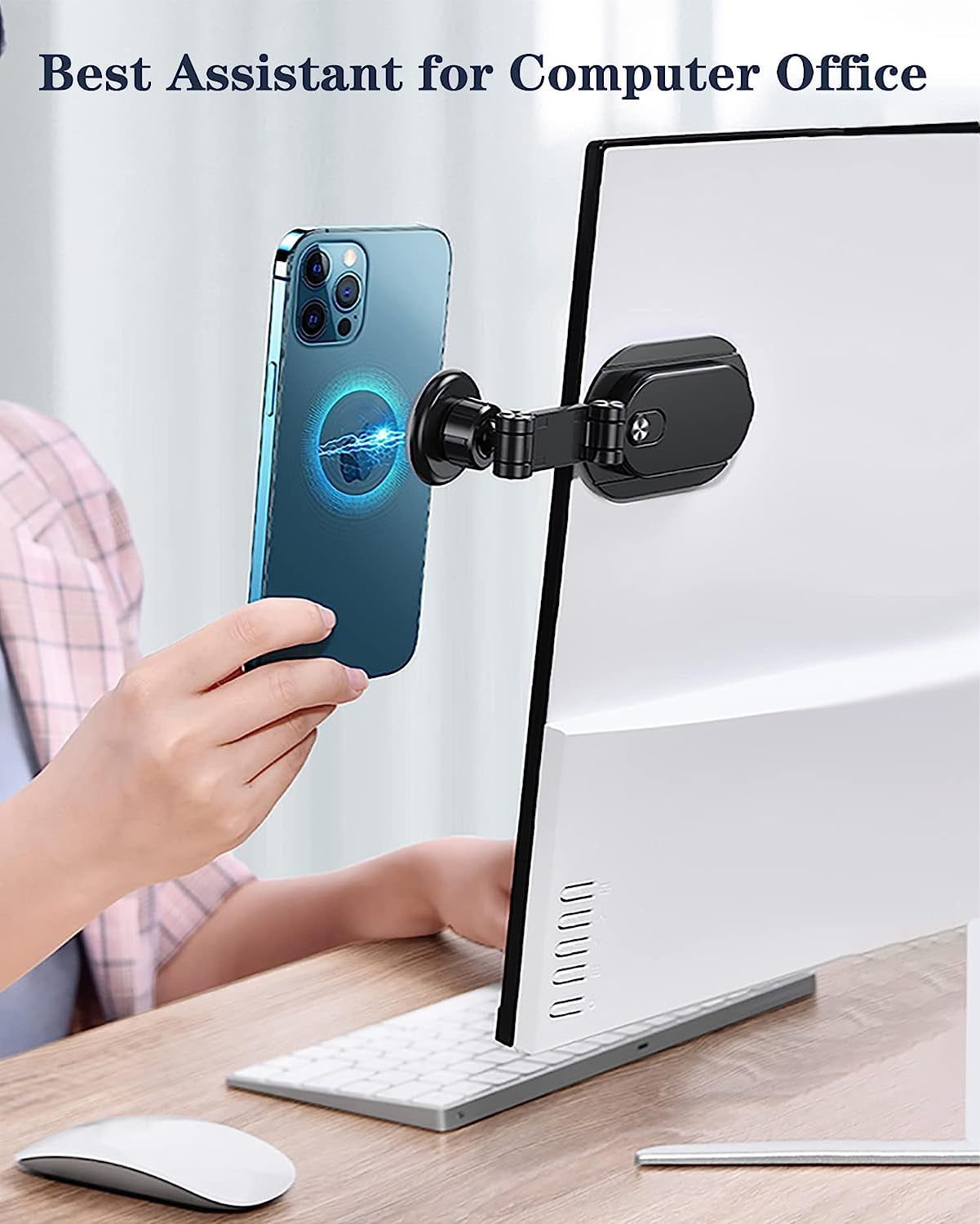 TOKARIGO Magnetic Phone Mount for Laptop and Car [Strong Magnet][Adjustable Extendable Telescopic Arm][360° Free Rotation] Holder Suitable Dashboard Screens Compatible Tesla Model 3/Y/X/S, Black  TOKARIGO   