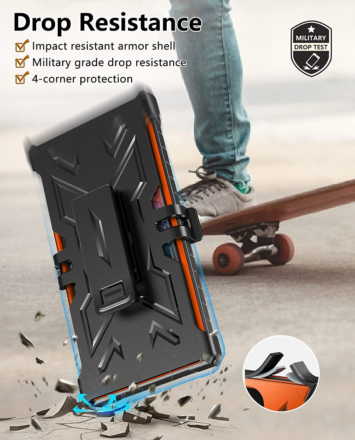 FNTCASE for Samsung Galaxy S22 Ultra Case: Built-In Screen Protector & Kickstand & Belt-Clip Holster, Extra Front Frame Full-Body Dual Layer Rugged Heavy Duty Shockproof Protective Phone Cover-Orange  FNTCASE   