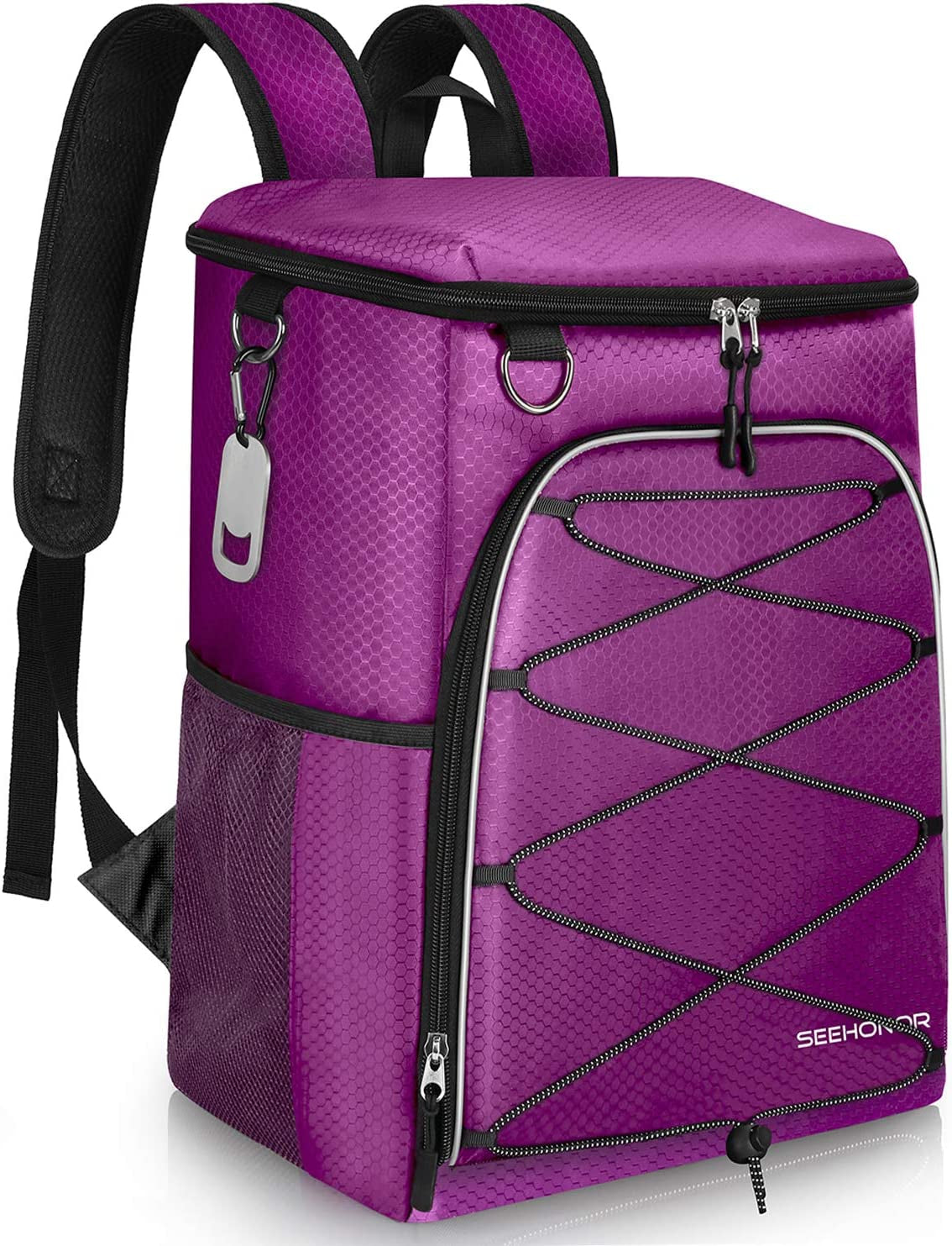 SEEHONOR Insulated Cooler Backpack Leakproof Soft Cooler Bag Lightweight Backpack Cooler for Lunch Picnic Fishing Hiking Camping Park Beach, 25 Cans  SEEHONOR Purple  
