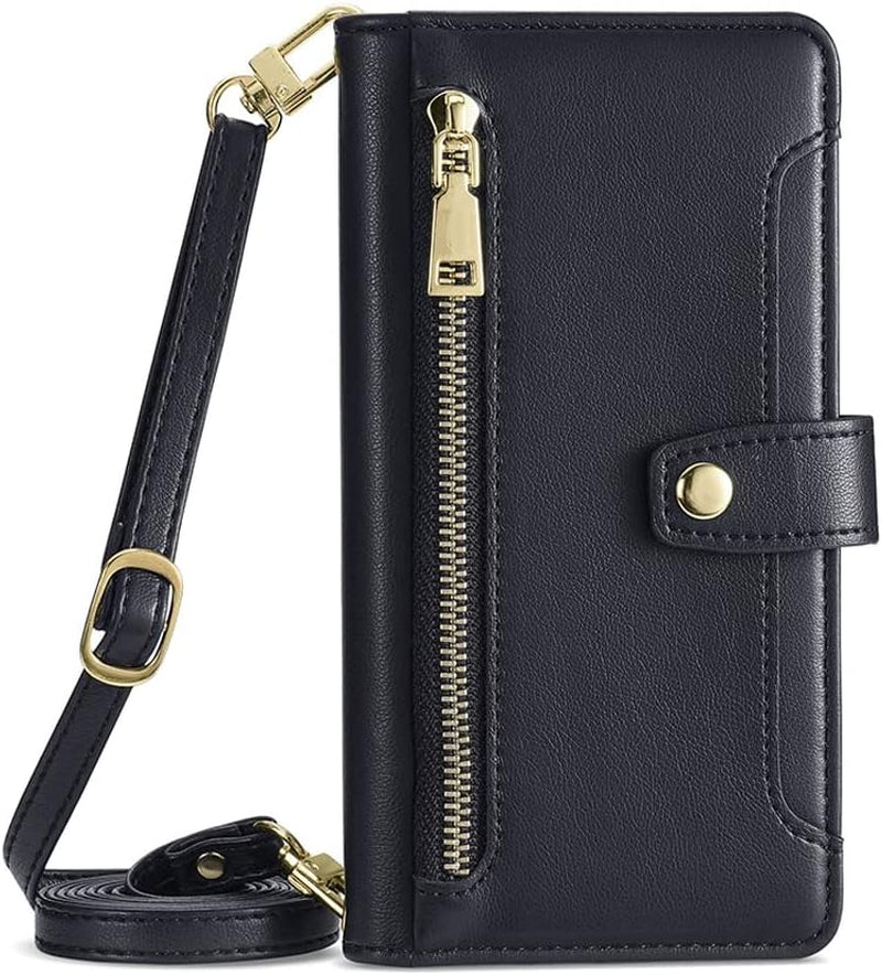 Asuwish Phone Case for LG G7 Thinq Wallet Cover and Tempered Glass Screen Protector Leather Card Holder Zipper Stand LGG7 One G 7 plus LG7 Fit Lg7Thinq 7G Thin Q G7+ G7Thinq Lgg7Thinq Women Men Black  Asuwish   