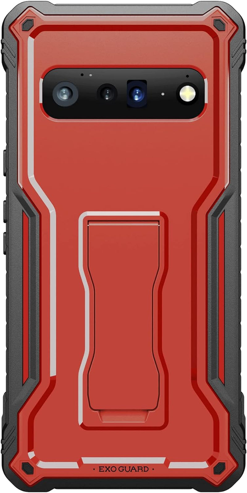 Exoguard for Google Pixel 6 Pro Case, Rubber Shockproof Heavy Duty Phone Case Built-In Kickstand, No Screen Protector (Red)  ExoGuard   