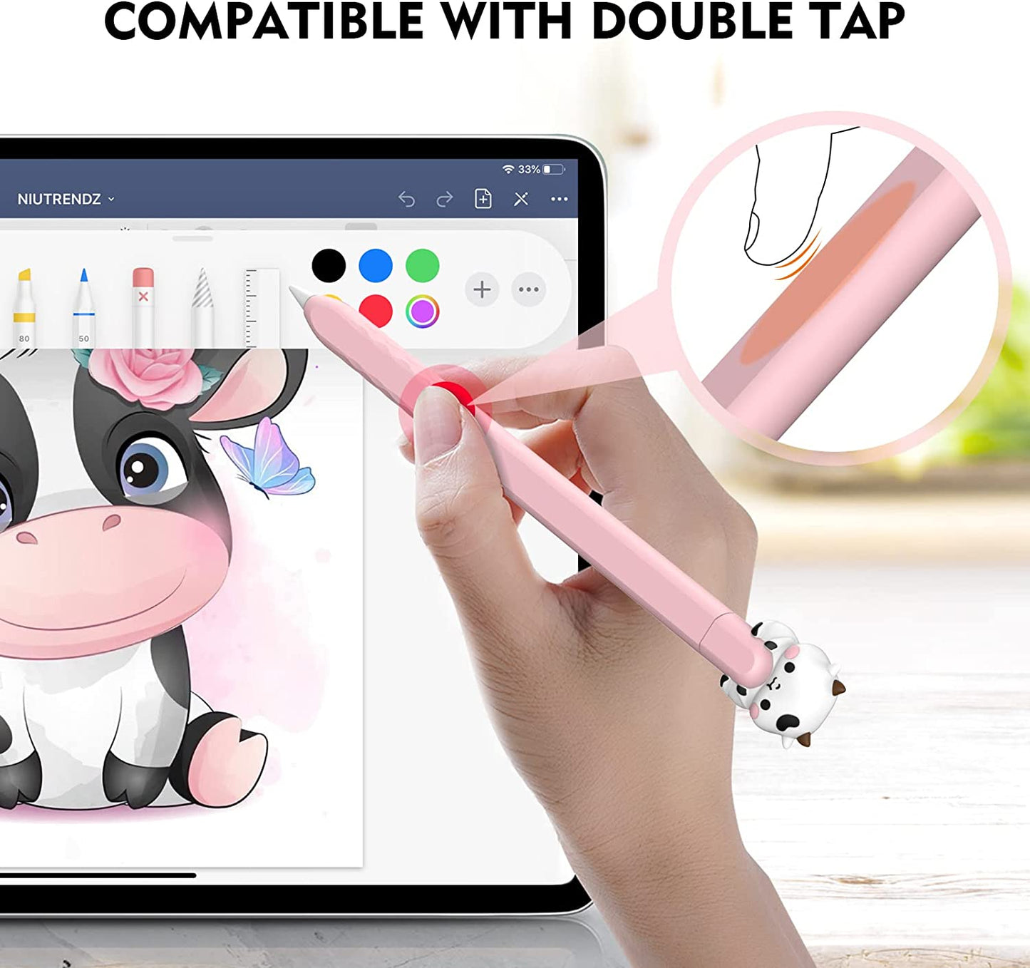 NIUTRENDZ Cute Cow Apple Pencil Case for Apple Pencil 2Nd Generation Case Silicone Protective Cover Sleeve Skin Accessories (Pink)  NIUTRENDZ   