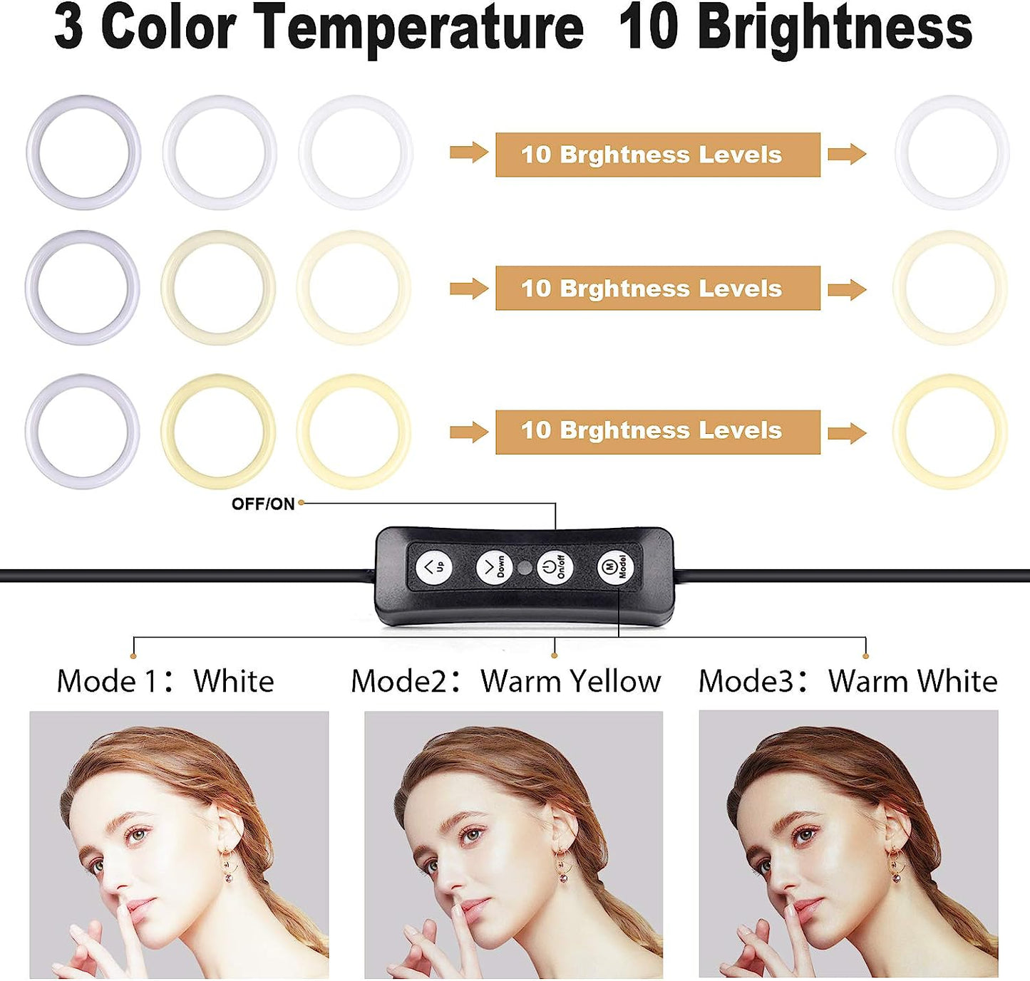 HPUSN 10" Desktop Selfie Ring Light with Tripod Stand & Phone Holder, Dimmable Desk LED Makeup Ring Light for Photography, Shooting with 3 Light Modes,Compatible with Iphone & Android  HPUSN   