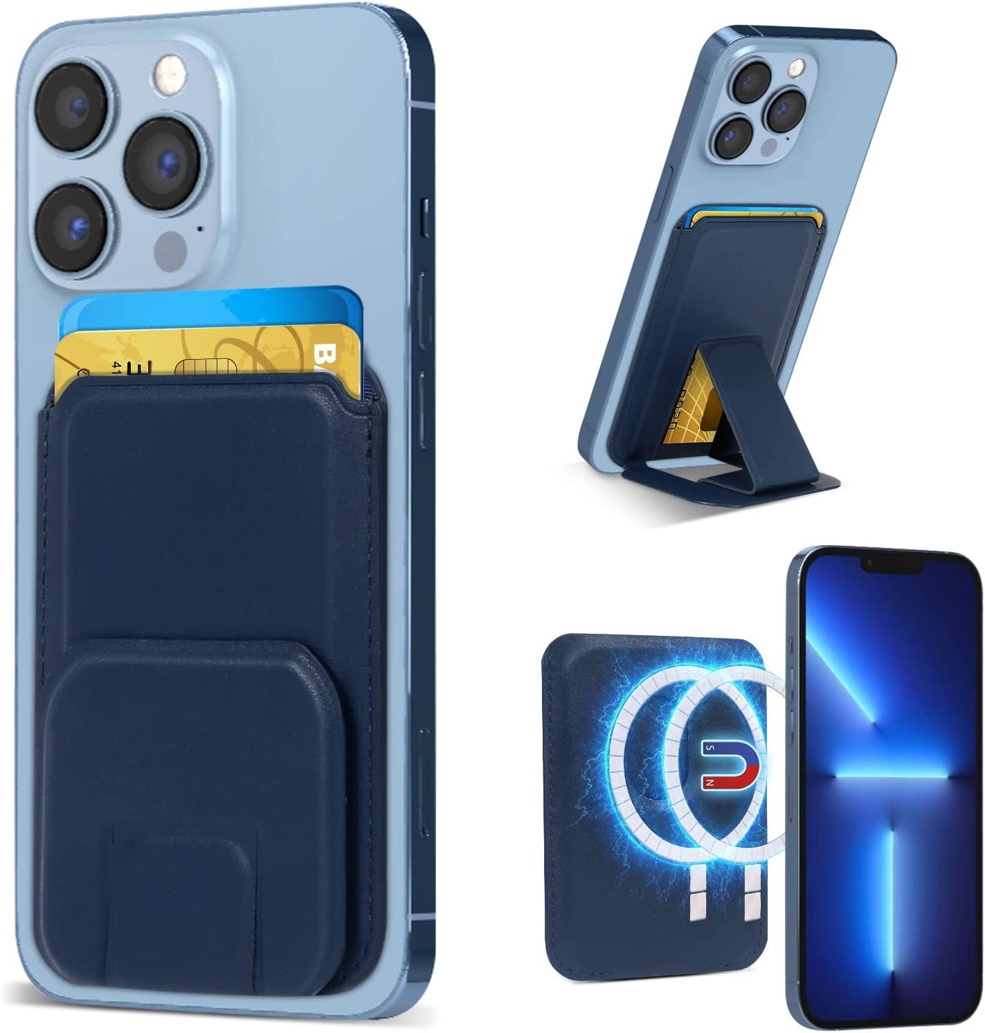 FYY Card Holder for Back of Phone, Stick on Wallet Magsafe Upgrade Strong Magnetic Stand Phone Sleeve, Detachable Phone Card Holder Compatible with Iphone 12/13/14 Pro|Pro MAX, Max 2 Cards, Black  GUANGZHOU WENYI COMMUNICATION EQIPMENT CO.,LTD Upgarde-Navy  