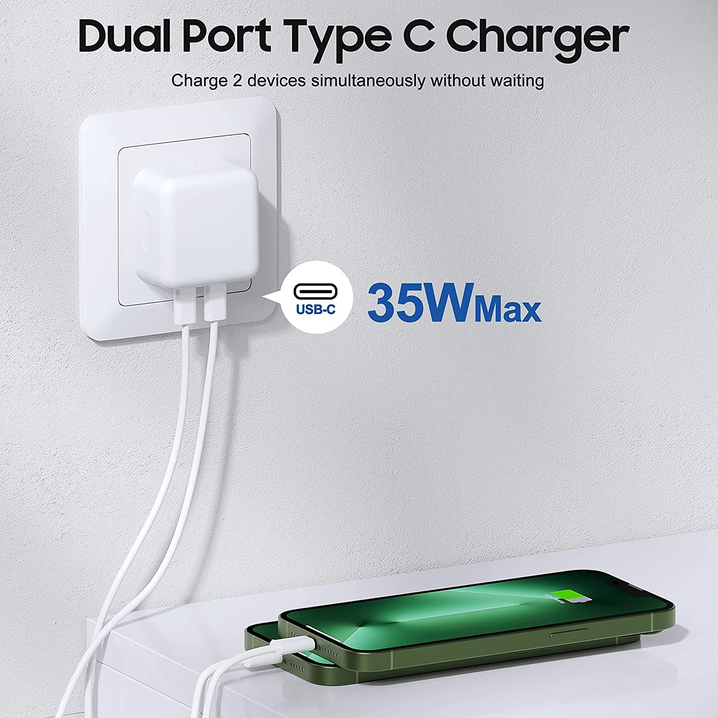 【2023 New】 35W Dual USB-C Port Compact Power Adapter [Mfi Certified] PD 3.0 Gan Foldable USB Type C Plug Fast Wall Charger Block for Iphone 13 12 11 14 Pro Max plus Mini, Ipad, Airpods, Macbook Air  Shenzhen Hua Nan Tong Electronic Technology Co.,Ltd.   