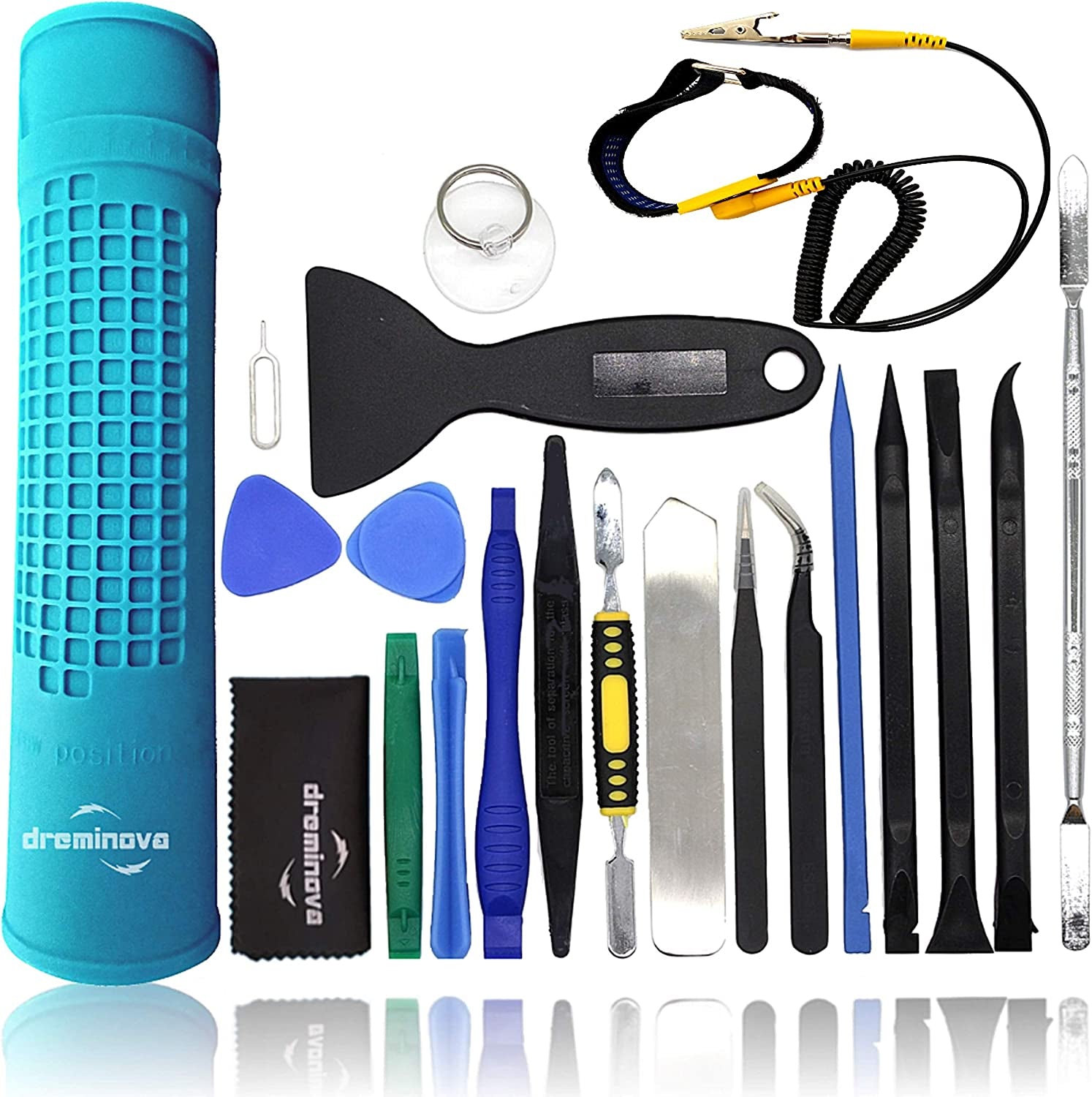 Opening Pry Tool Repair Kit with Anti-Static Wrist Strap ESD Safe Insulation Silicone Soldering Mat Heat Resistant Magnetic Work Pad, Bars, Spudgers, for Laptop Computer Electronics by DREMINOVA  DREMINOVA   