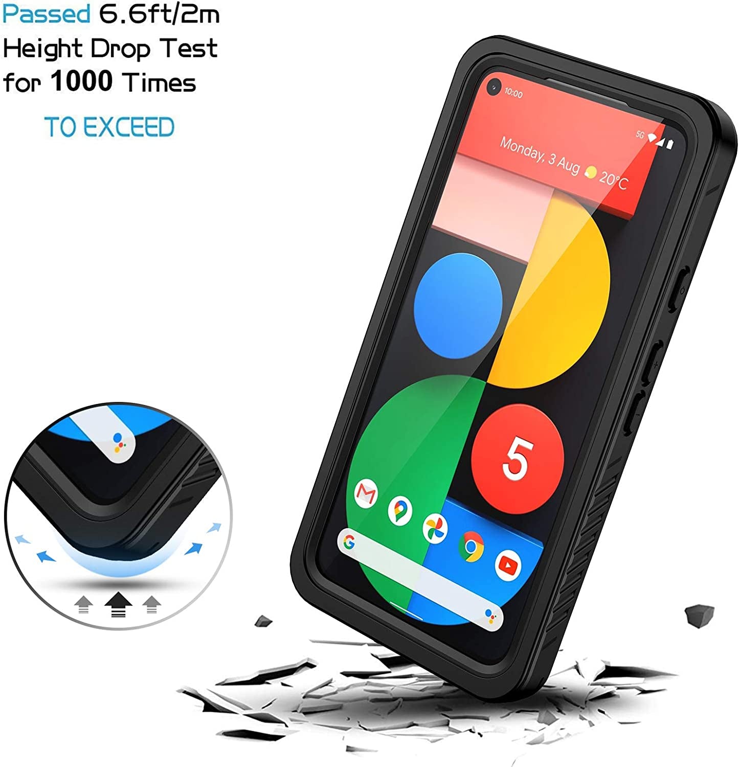 Lanhiem Pixel 5 Case, IP68 Waterproof Dustproof Shockproof Case with Built-In Screen Protector, Full Body Underwater Protective Cover for Google Pixel 5 (2020), Black/Clear  Lanhiem   