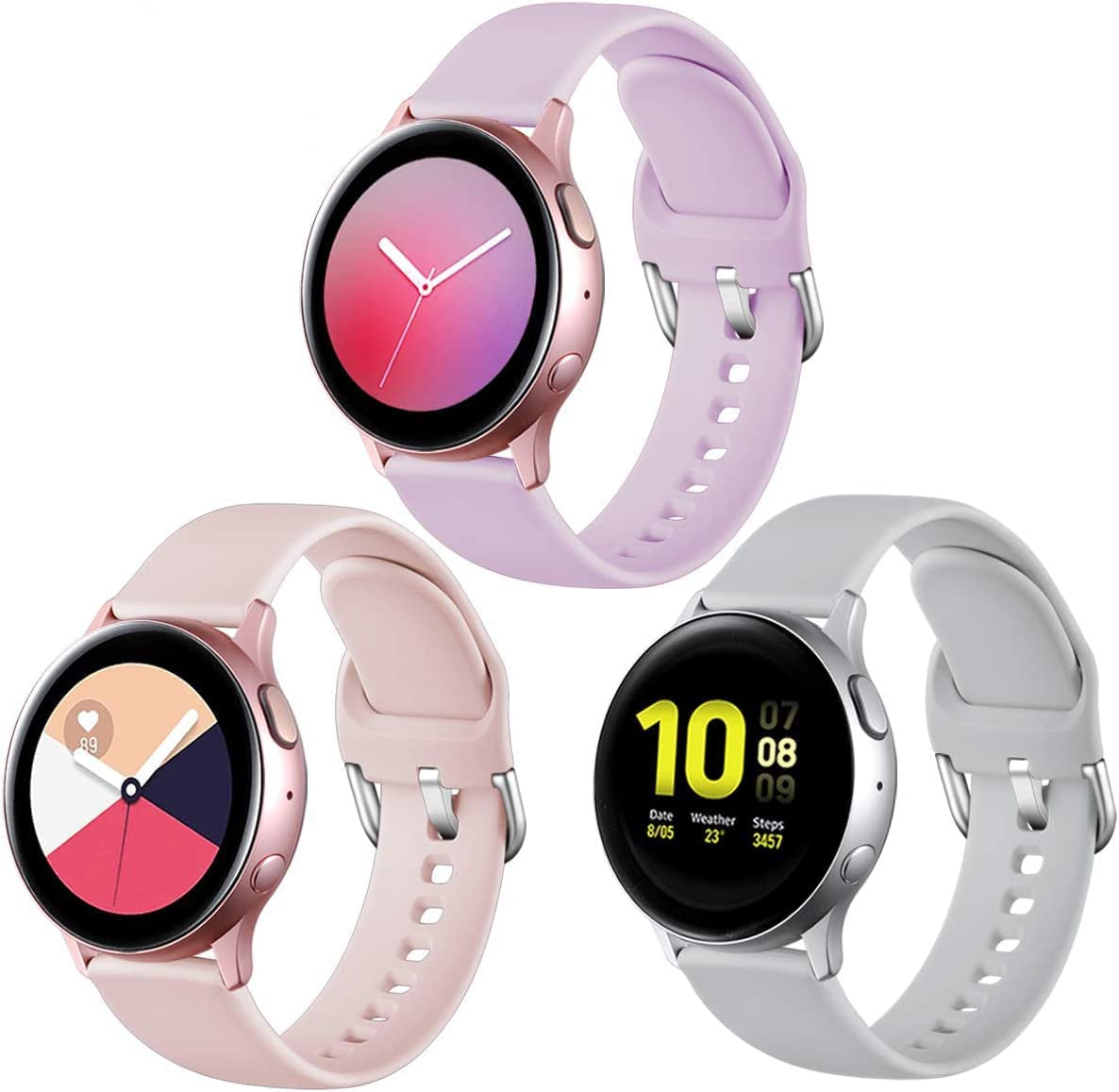 Lerobo Bands Compatible with Samsung Galaxy Watch Active/Active 2 44Mm 40Mm/Galaxy Watch 3 41Mm/Galaxy Watch 42Mm, 20Mm Soft Silicone Sport Strap Replacement Bands,3 Pack,Large,Black Navy Blue Gray  Lerobo Pink Sand/Lavender/Gray Large 