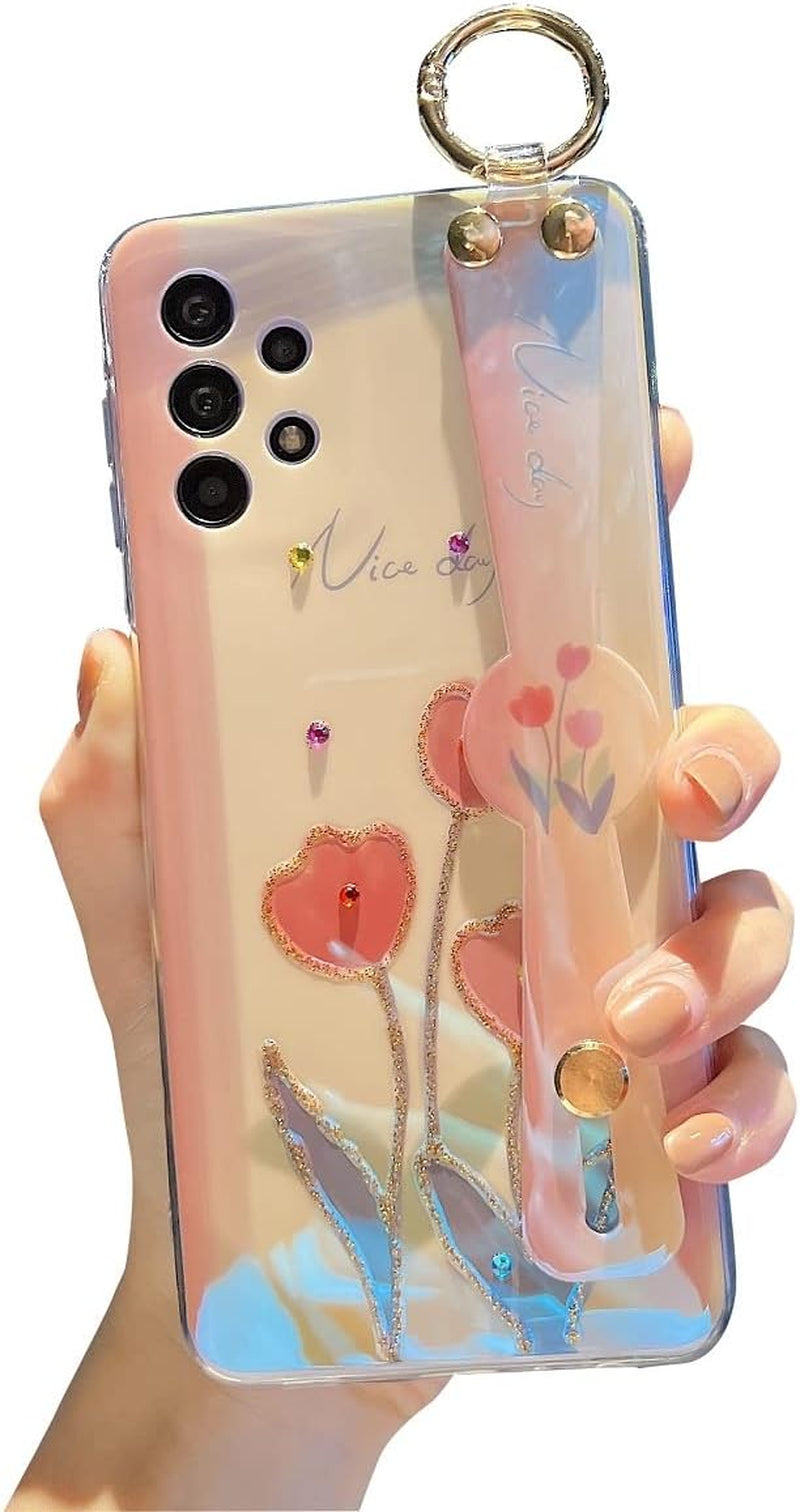 Lastma for Samsung Galaxy A53 Case 5G 6.5" Cute with Wrist Strap Kickstand Case Glitter Bling Cartoon IMD Soft TPU Shockproof Protective Phone Cases Cover for Girls and Women - Sunflower  Lastma Tulipa  