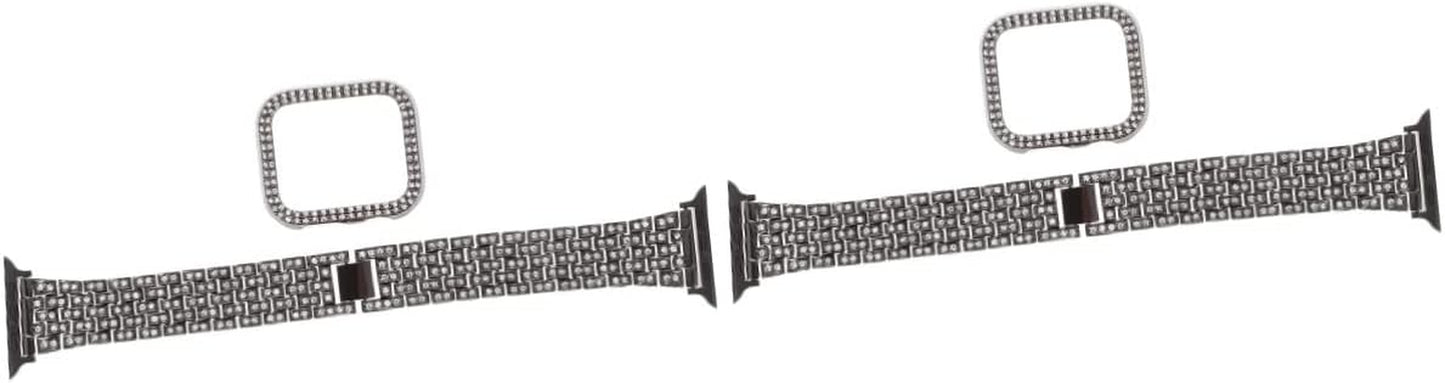 Mikikit Aplple Watch Bands 4 Sets Anti- Decorative Watch Case Band Watchband Anti-Slip Anti-Skid Portable Belt Rhinestone Metal of Replacement Replaceable Strap Slip  Mikikit Blackx2pcs 0.3X3.5X19CMx2pcs 