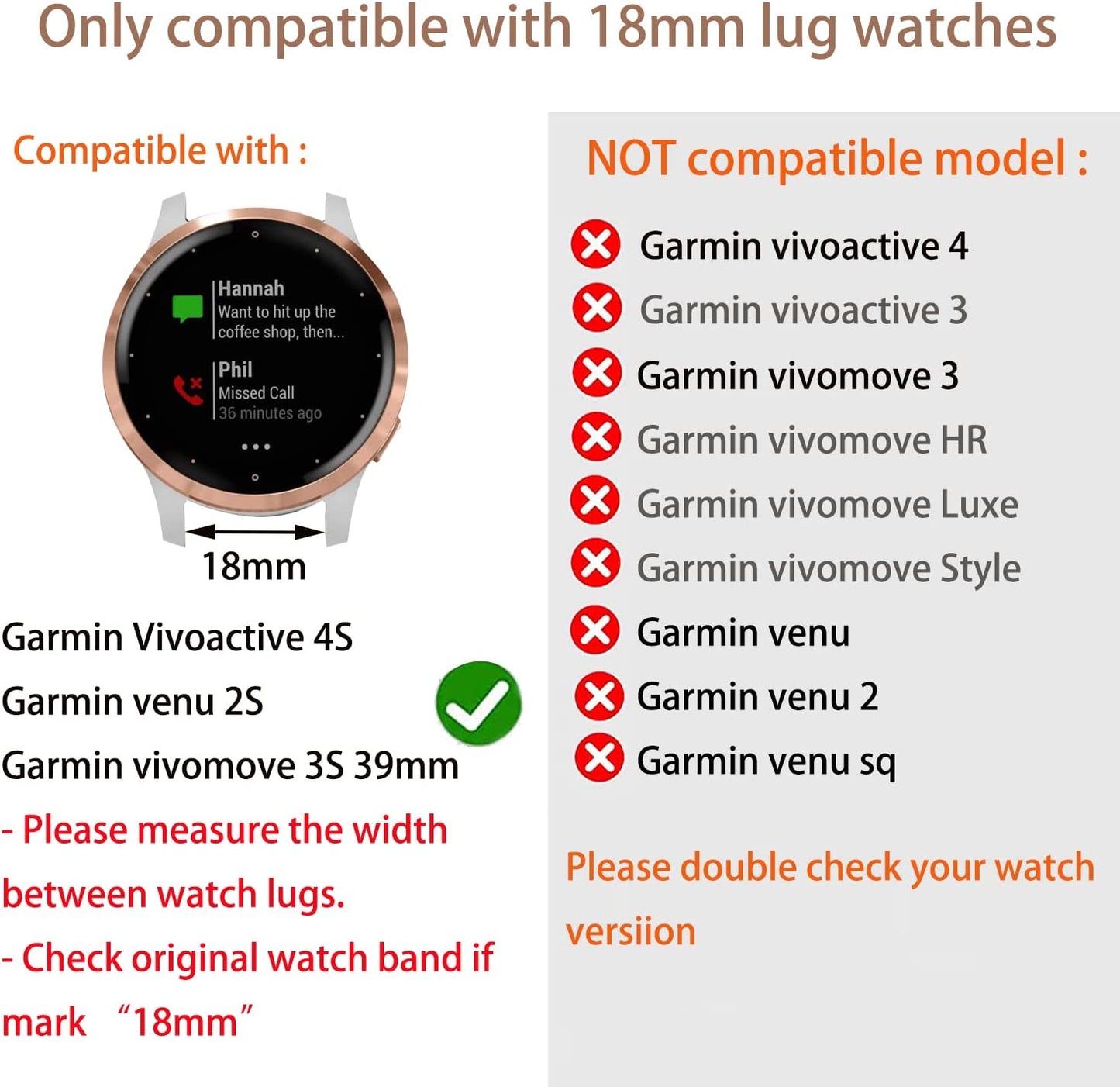 Vicrior Compatible for 18Mm Garmin Vivoactive 4S 40Mm / Venu 2S Bands, Solid Stainless Steel Watchband+ Mesh Strap Bracelet Replacement Band Strap for Garmin Vivomove 3S, Rose Gold  ViCRiOR   