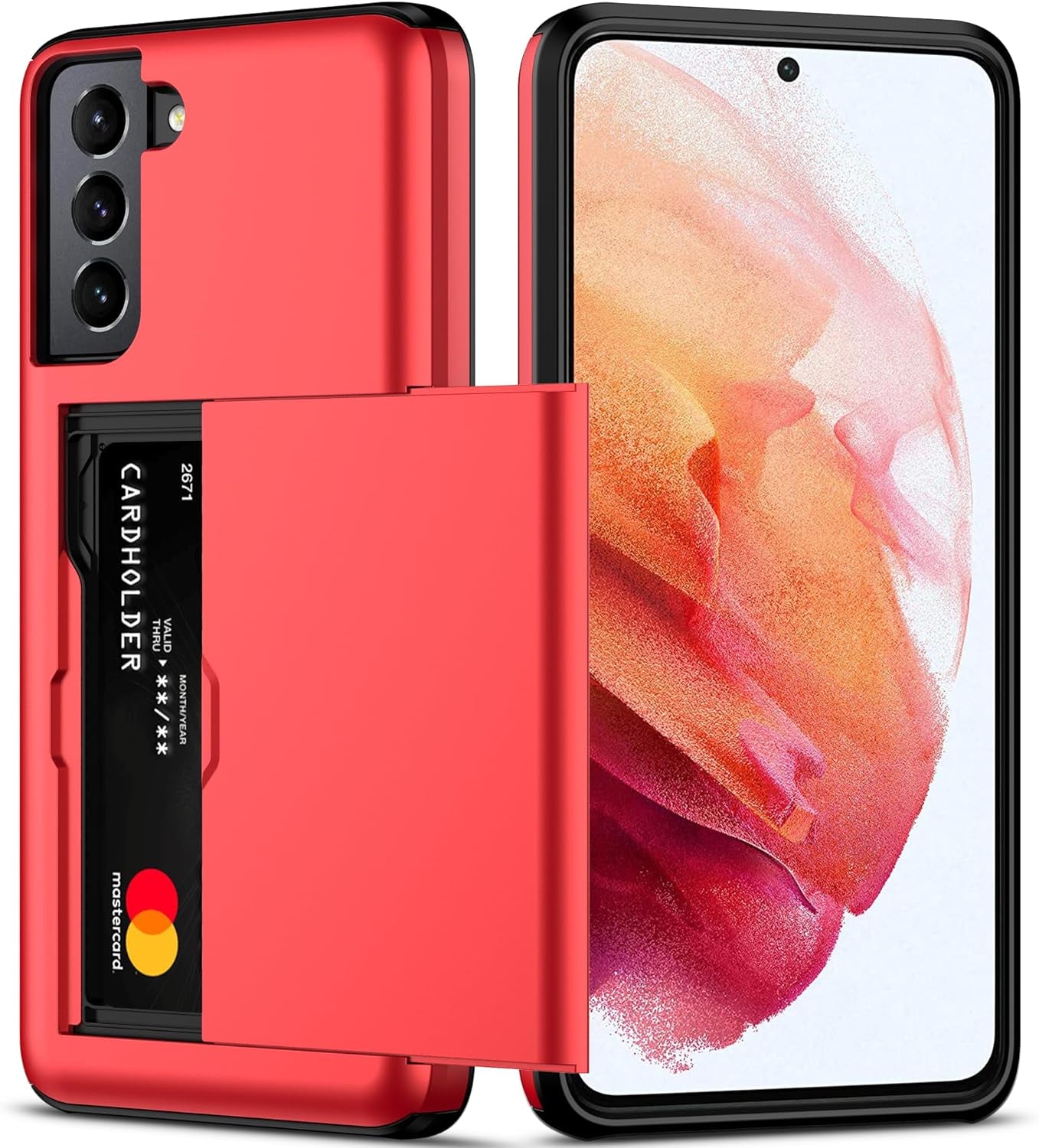 Nvollnoe for Samsung S21 Ultra Case with Card Holder Dual Layer Heavy Duty Protective Galaxy S21 Ultra Case Hidden Card Slot Slim Wallet Case for Samsung S21 Ultra(Rose Gold)  Nvollnoe Red For Galaxy S21 Plus-6.7'' 