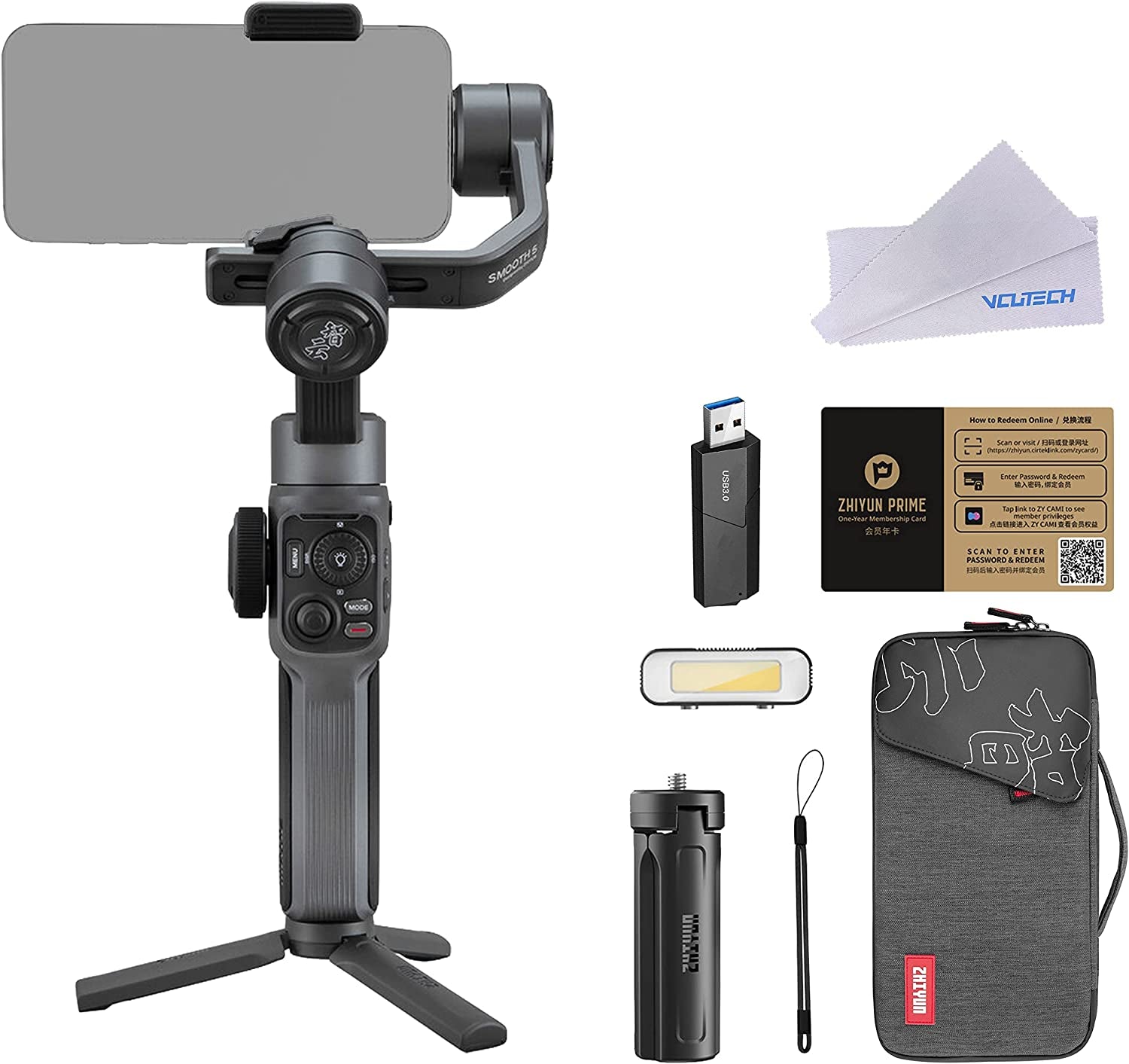 Zhiyun Smooth 5 Combo, Portable Gimbal Stabilizer for Android Iphone, 3-Axis Handheld Smartphone Gimbal, LED Fill Light & Filters, Face Tracking, Vlogging Stabilizer, Youtube Tiktok Video  ZHIYUN   