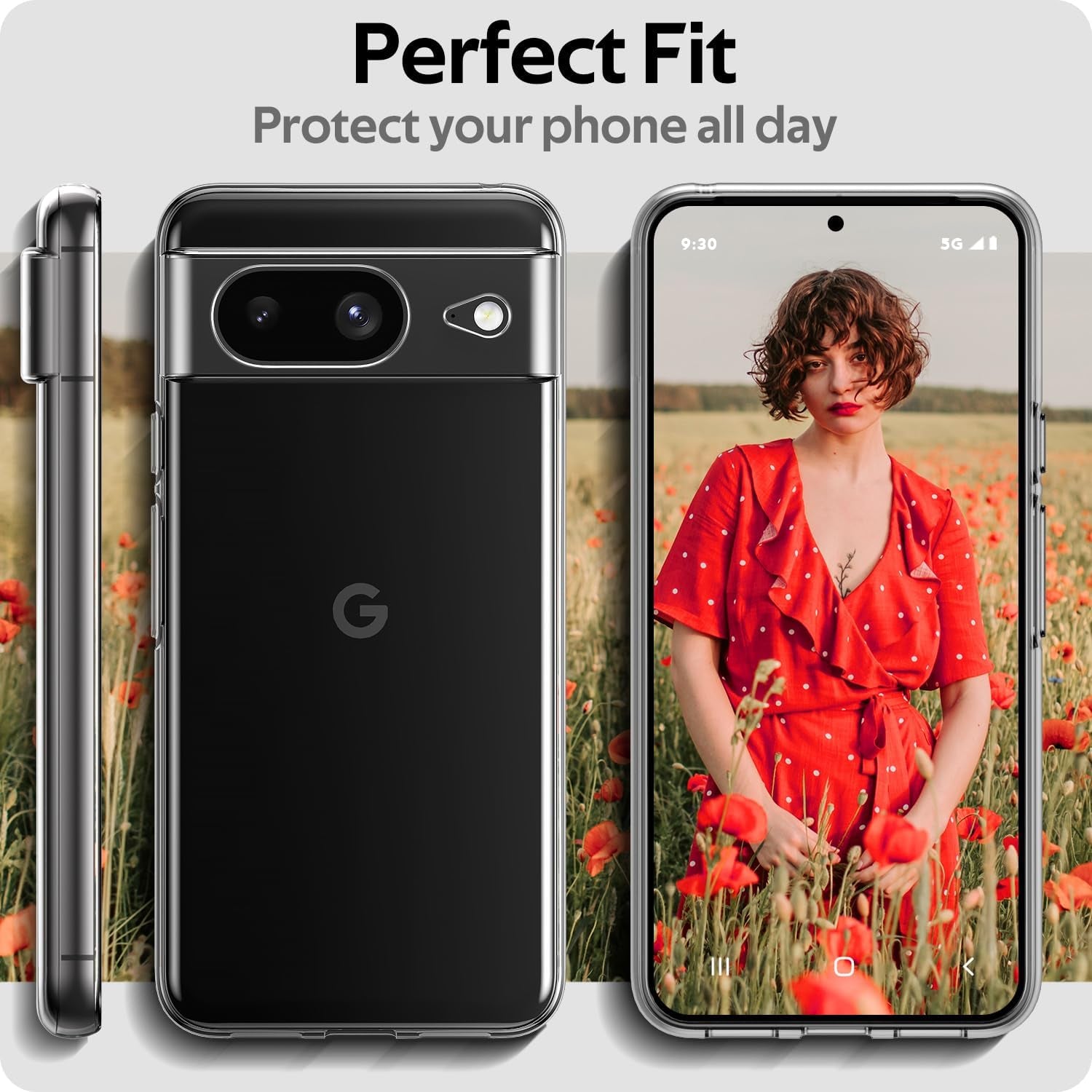 Aeska Clear Case for Google Pixel 8, Ultra [Slim Thin] Flexible Scratch Resistant Transparent TPU Shockproof Bumper Gel Rubber Soft Silicone Protective Phone Case Cover for Google Pixel 8 (Clear)  Aeska   